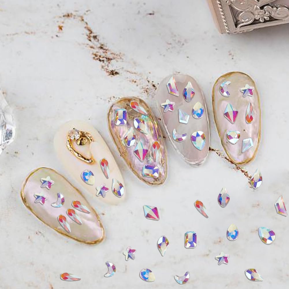 Стразы для ногтей стеклянные 400 штук разных форм, плоские кристаллы для ногтей, украшения для DIY поделок, дизайн ногтей, макияж, наряды, фото №4