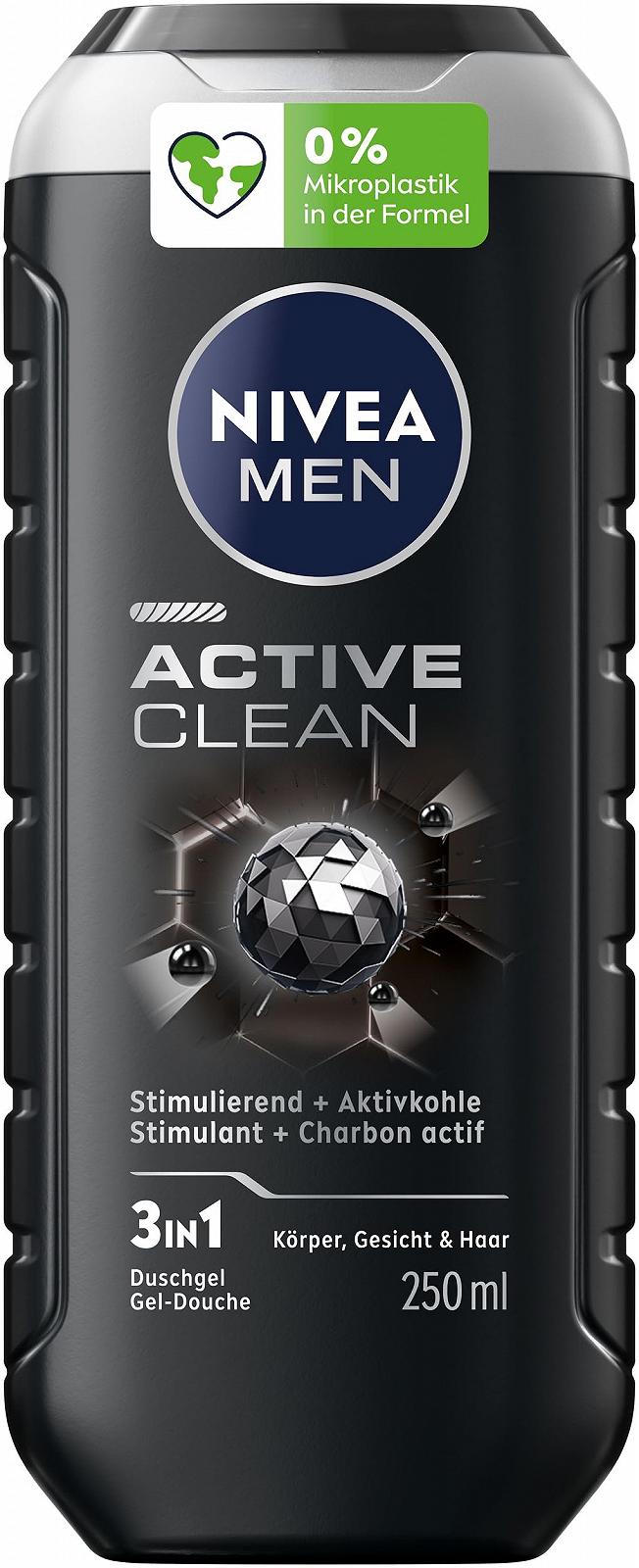Гель для душу NIVEA MEN Active Clean з активованим вугіллям для тіла, обличчя та волосся 250 мл, фото №1