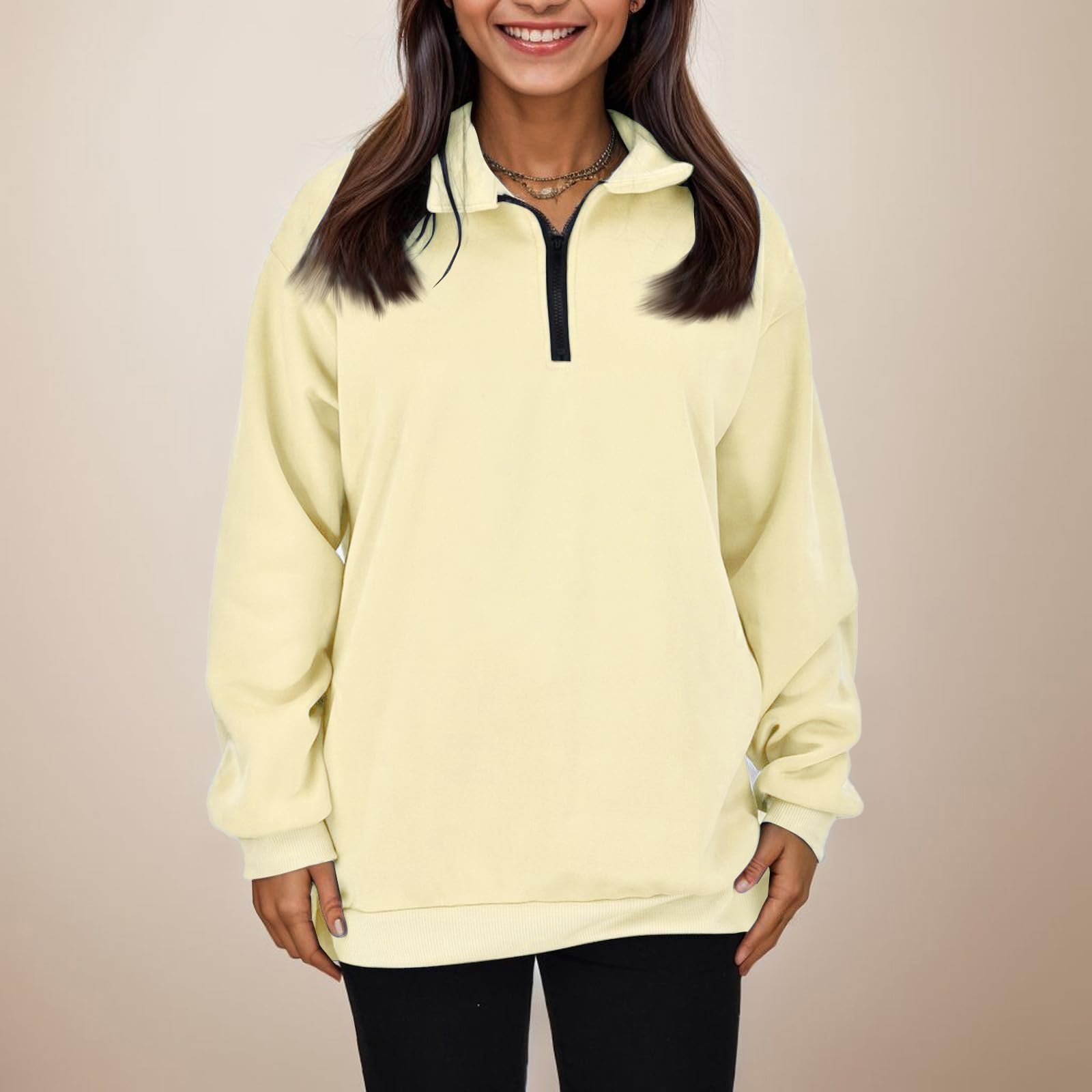 Женские свитшоты на молнии 1/4 Однотонные большие милые свитшоты свободного кроя Y2K полумолния Воротник Толстовки Колледж Лацкан Длинный рукав 2025, фото №5 Женские свитшоты на молнии 1/4 Однотонные большие милые свитшоты свободного кроя Y2K полумолния Воротник Толстовки Колледж Лацкан Длинный рукав 2025, фото №5