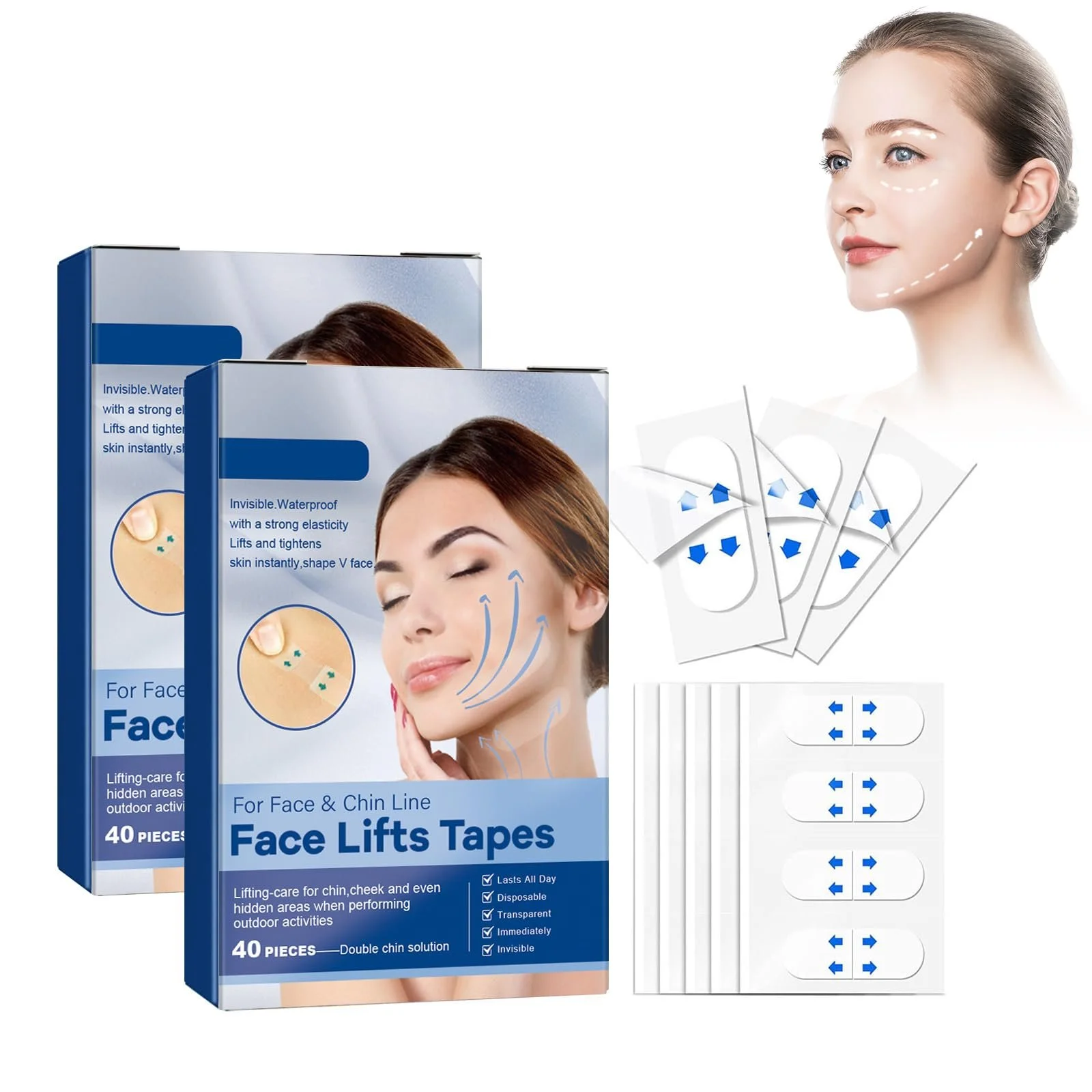Пластирі для контуру обличчя Transparent Lift, 2 x 40 штук, гіпоалергенні, фото №1