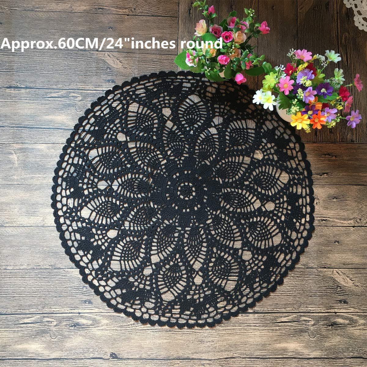 Скатертина MINDPLUS Cotton ручної в'язки кругла чорна 60 cm, фото №2