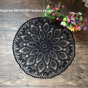 Скатертина MINDPLUS Cotton ручної в'язки кругла чорна 60 cm synthetic.ua - Фото 1