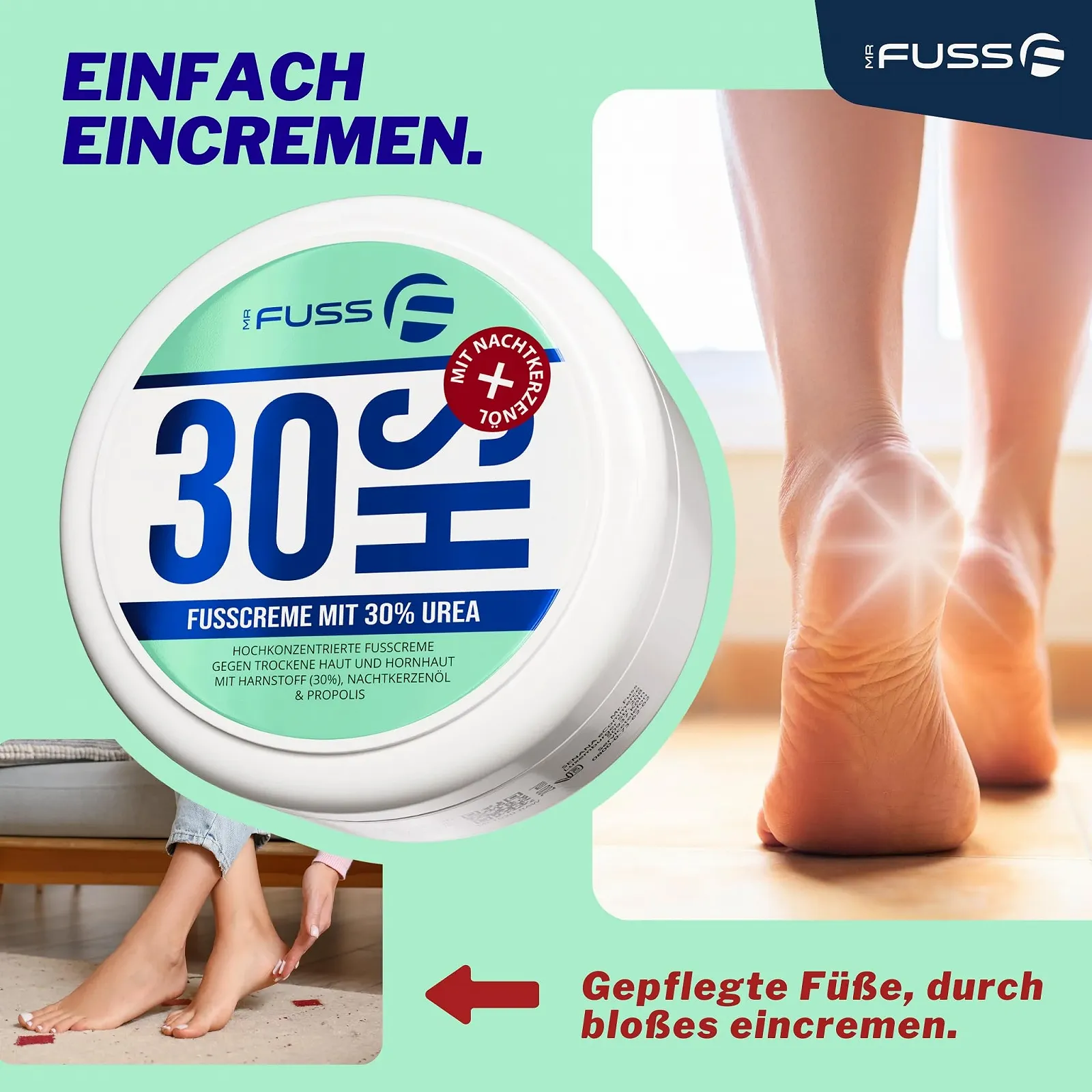 Крем от мозолей Mr. Fuss Urea 30% с маслом примулы вечерней, глицерином и прополисом 200 мл, фото №4