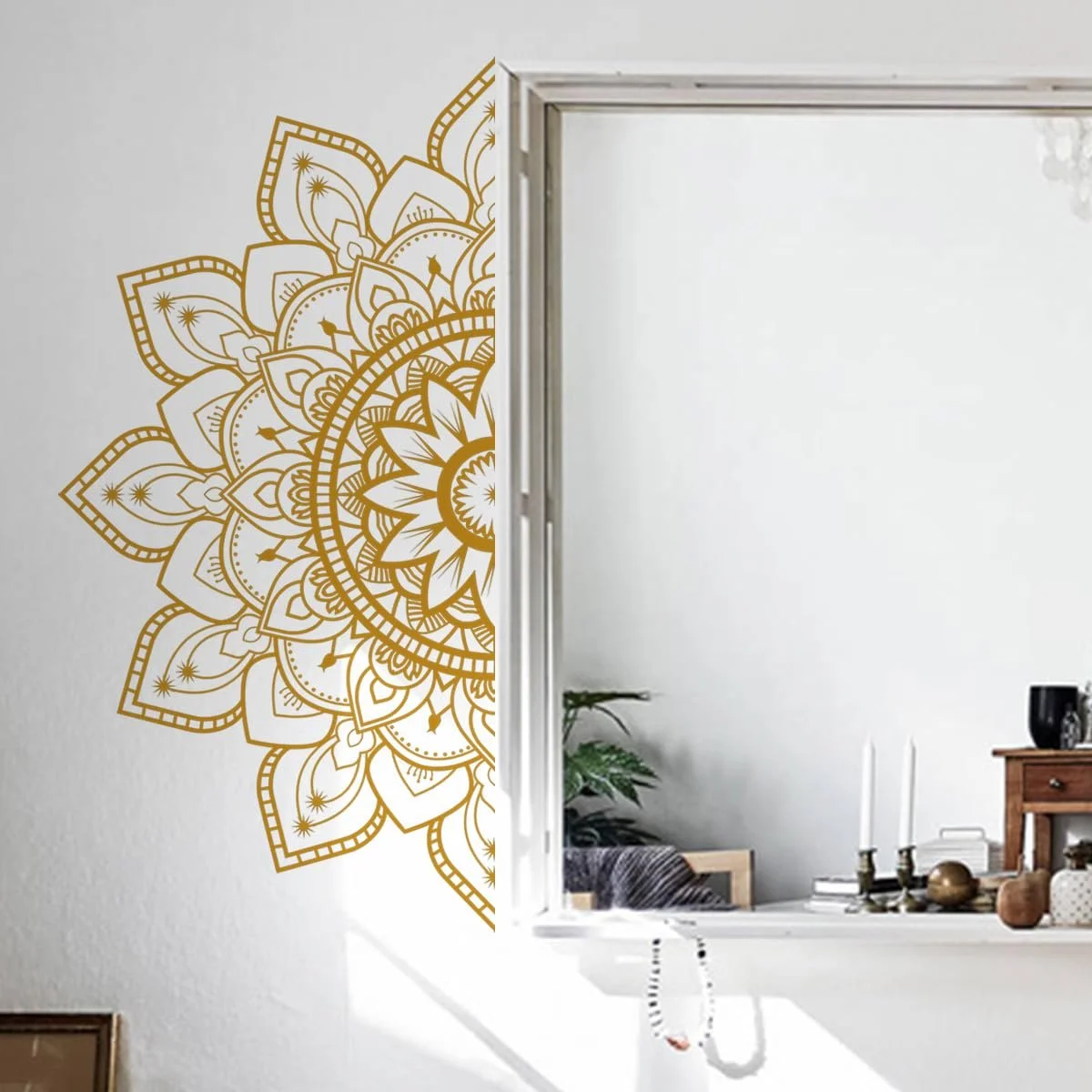 Наклейка на стіну Runtoo Велика половина мандали Лотос у стилі бохо Золотистий, фото №2