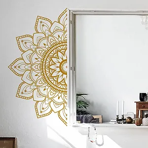 Наклейка на стіну Runtoo Велика половина мандали Лотос у стилі бохо Золотистий synthetic.ua - Фото 1