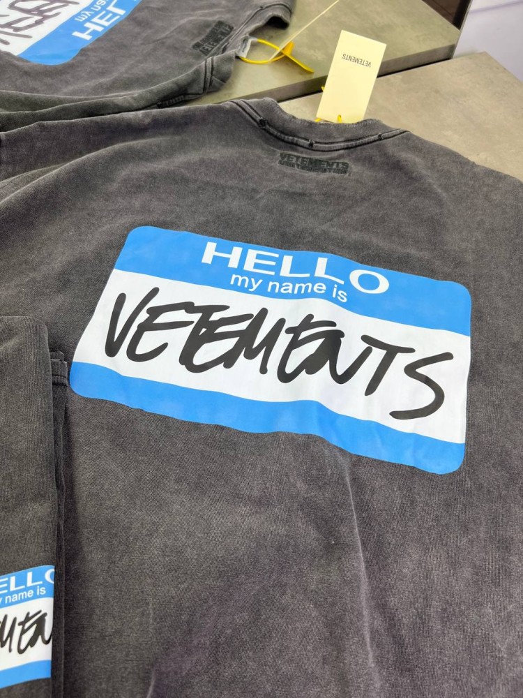 Футболка серая Vetements Hello gray f649, фото №6
