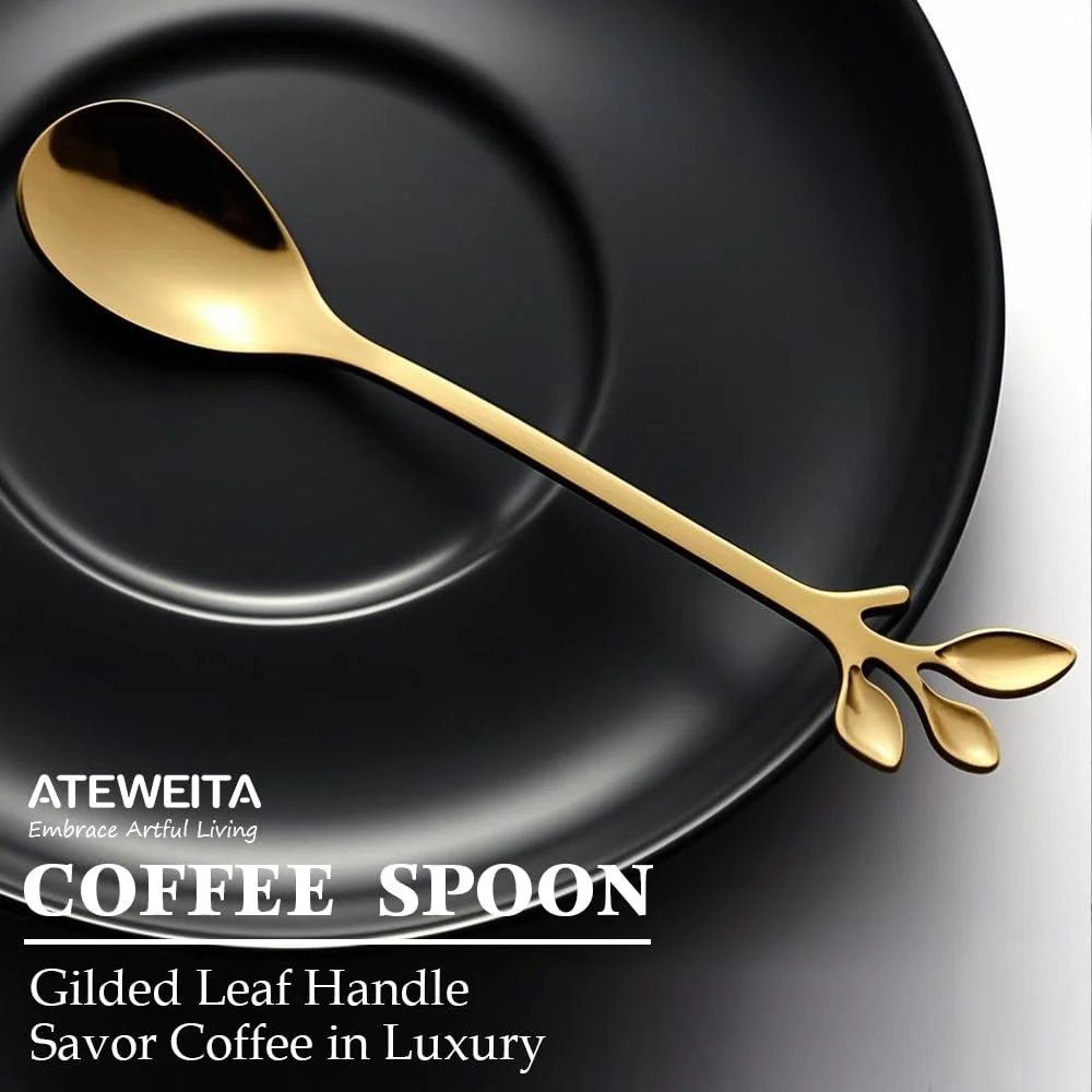 Ложка чайна Ateweita, нержавіюча сталь, 12 cm, з дизайном листя, набір 12 штук, фото №2 Ложка чайна Ateweita, нержавіюча сталь, 12 cm, з дизайном листя, набір 12 штук, фото №2