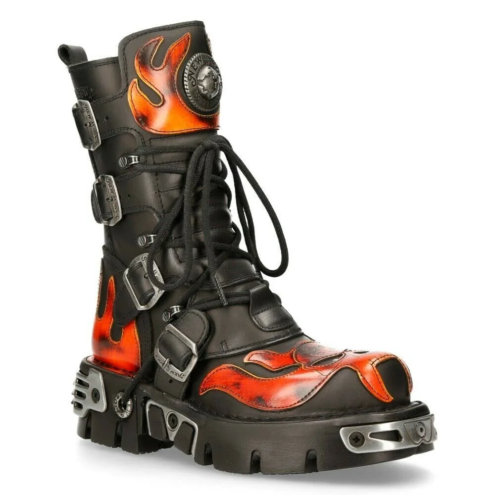 Чоботи New Rock Unisex Сріблястий Металік Череп Devil Шкіряні до литок, фото №1