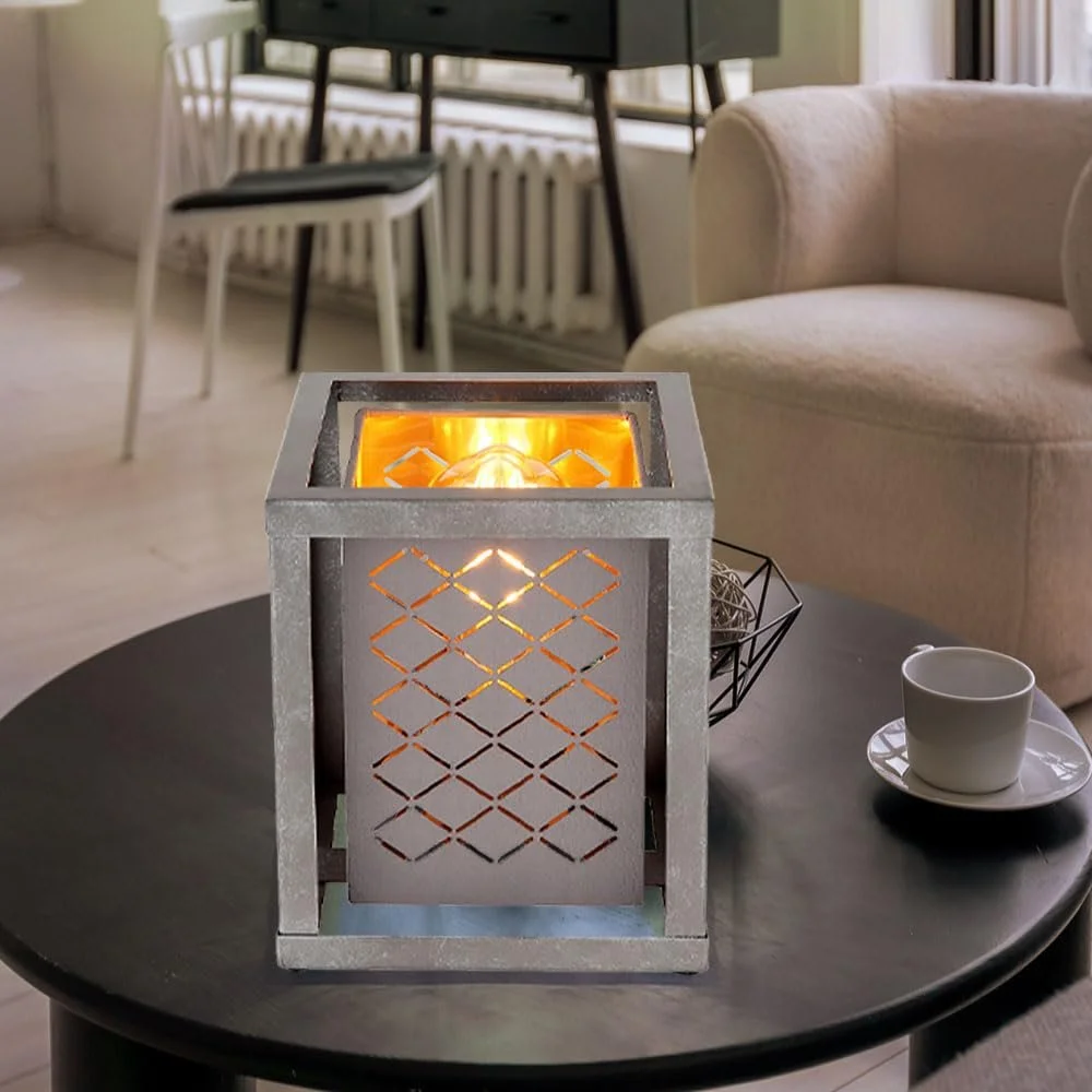 Настольная лампа Декоративная с вырезами Квадратная Высота 22 см Античный серый, фото №3