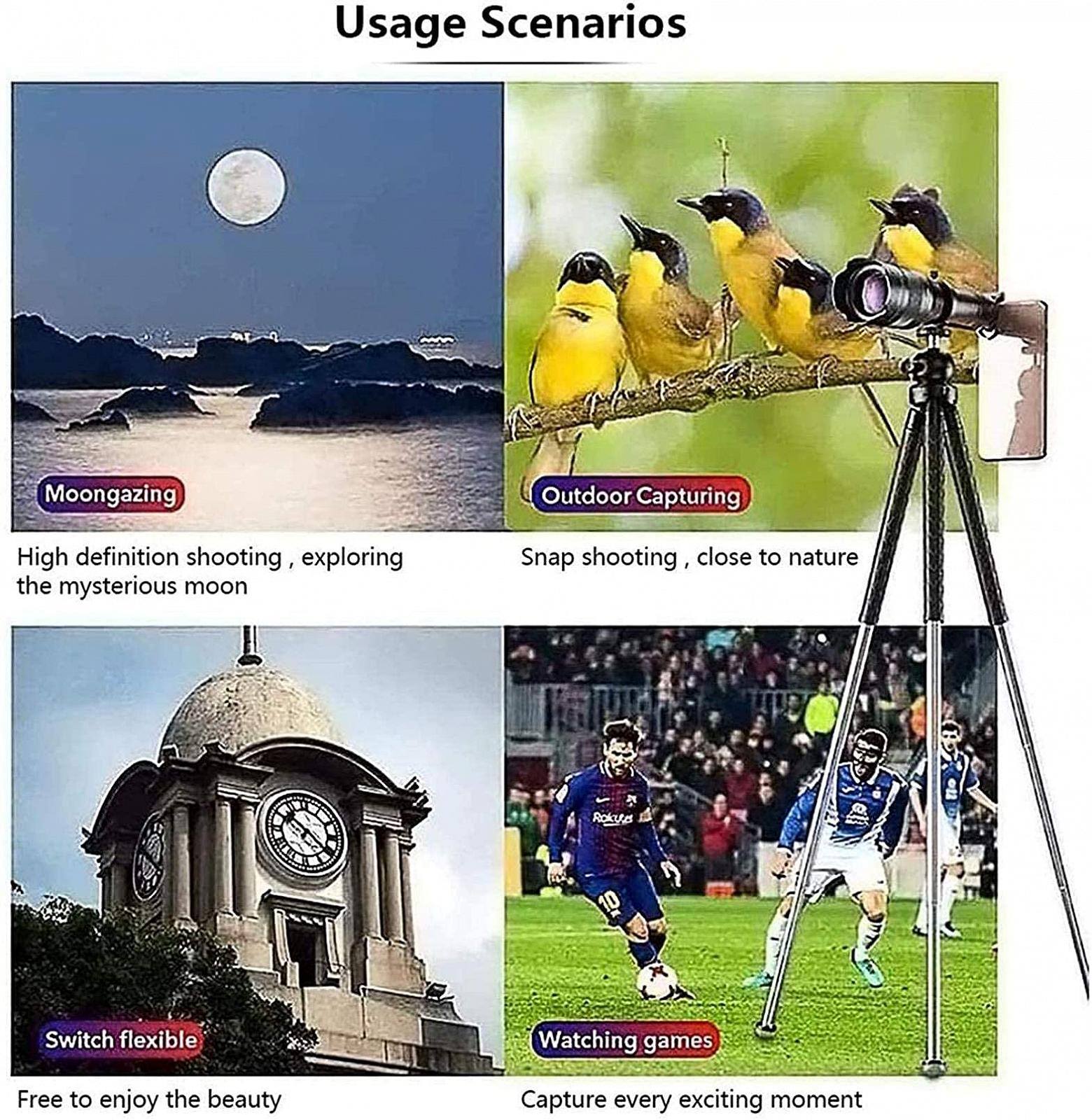 Монокуляр Super Telephoto Zoom 10-300x40mm с адаптером для смартфона, штативом, телескоп монокуляр, фото №5