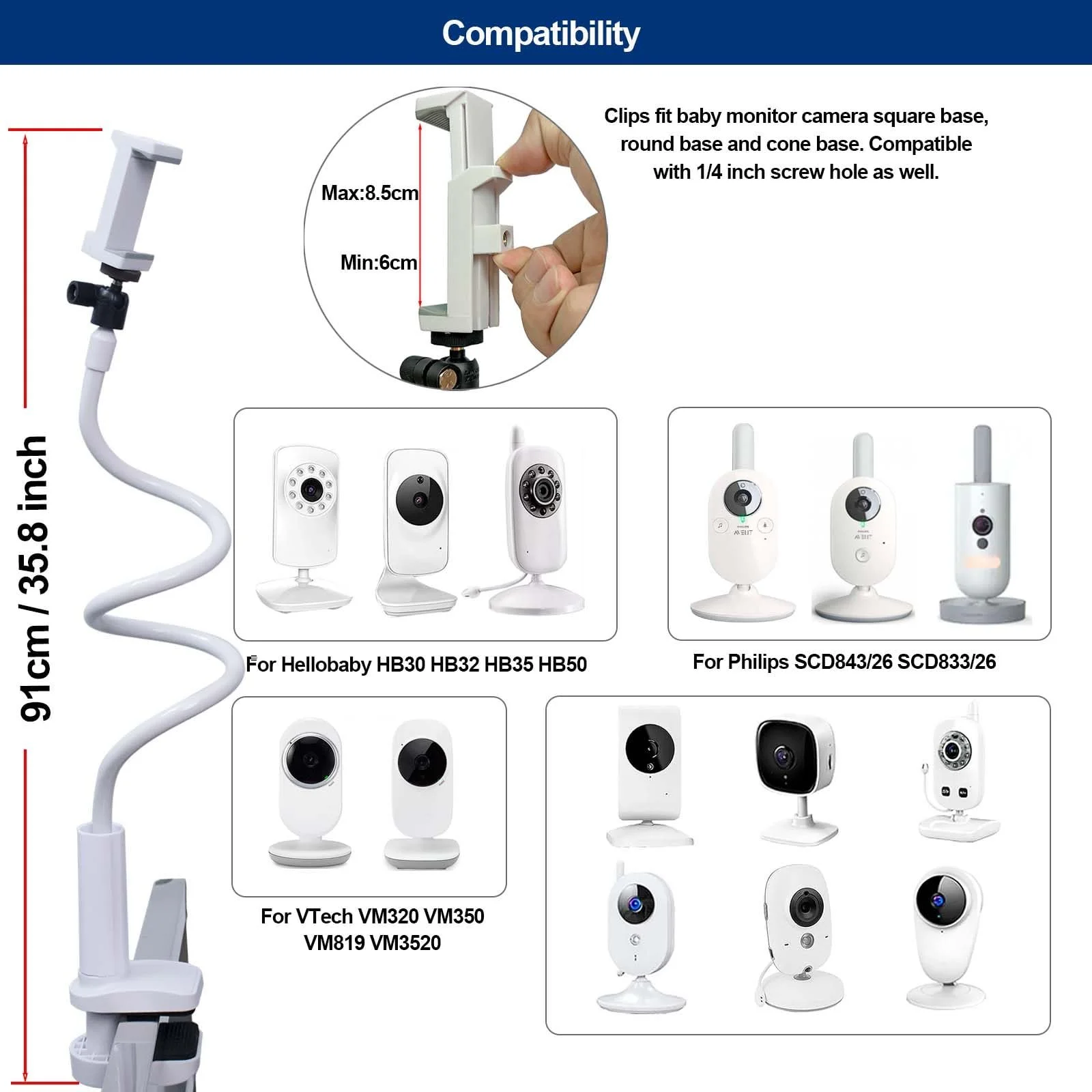 Тримач для відеоняні Flexible Twist Mini Tripod Head Compatible with Hellobaby HB30 HB32 HB35 HB50, Philips Avent SCD843/26 SCD833/26, Vtech VM3250 VM819, фото №2 Тримач для відеоняні Flexible Twist Mini Tripod Head Compatible with Hellobaby HB30 HB32 HB35 HB50, Philips Avent SCD843/26 SCD833/26, Vtech VM3250 VM819, фото №2