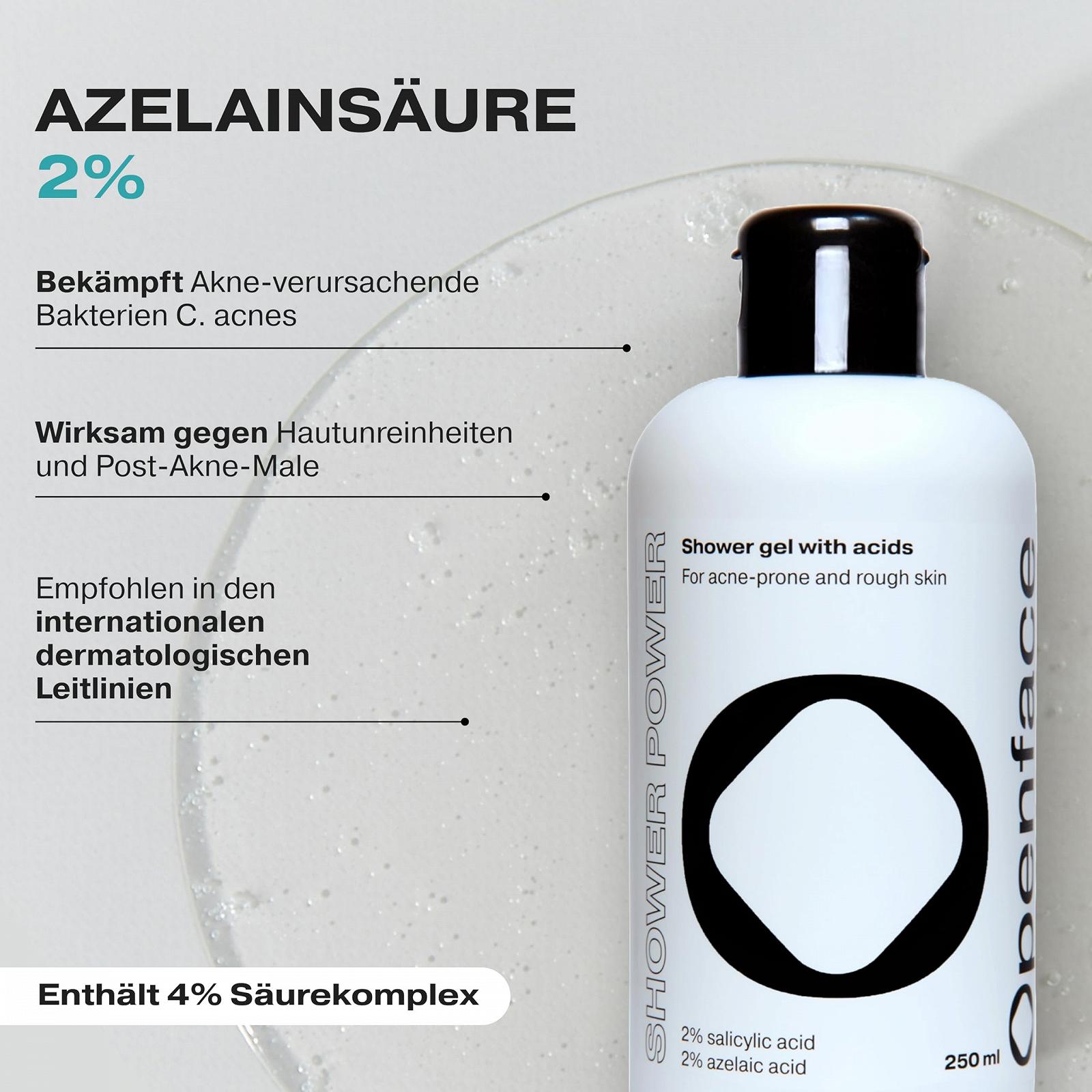 Гель для душу Openface Shower Power Body Wash 2% саліцилова кислота + 2% азелаїнова кислота pH 4.5 250 мл, фото №6 Гель для душу Openface Shower Power Body Wash 2% саліцилова кислота + 2% азелаїнова кислота pH 4.5 250 мл, фото №6