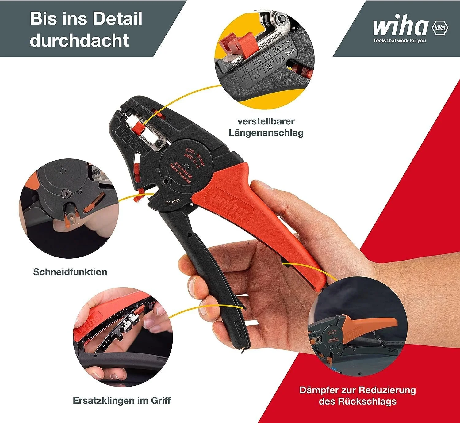 Автоматический стриппер Wiha Z57000106SB 16 мм², фото №3