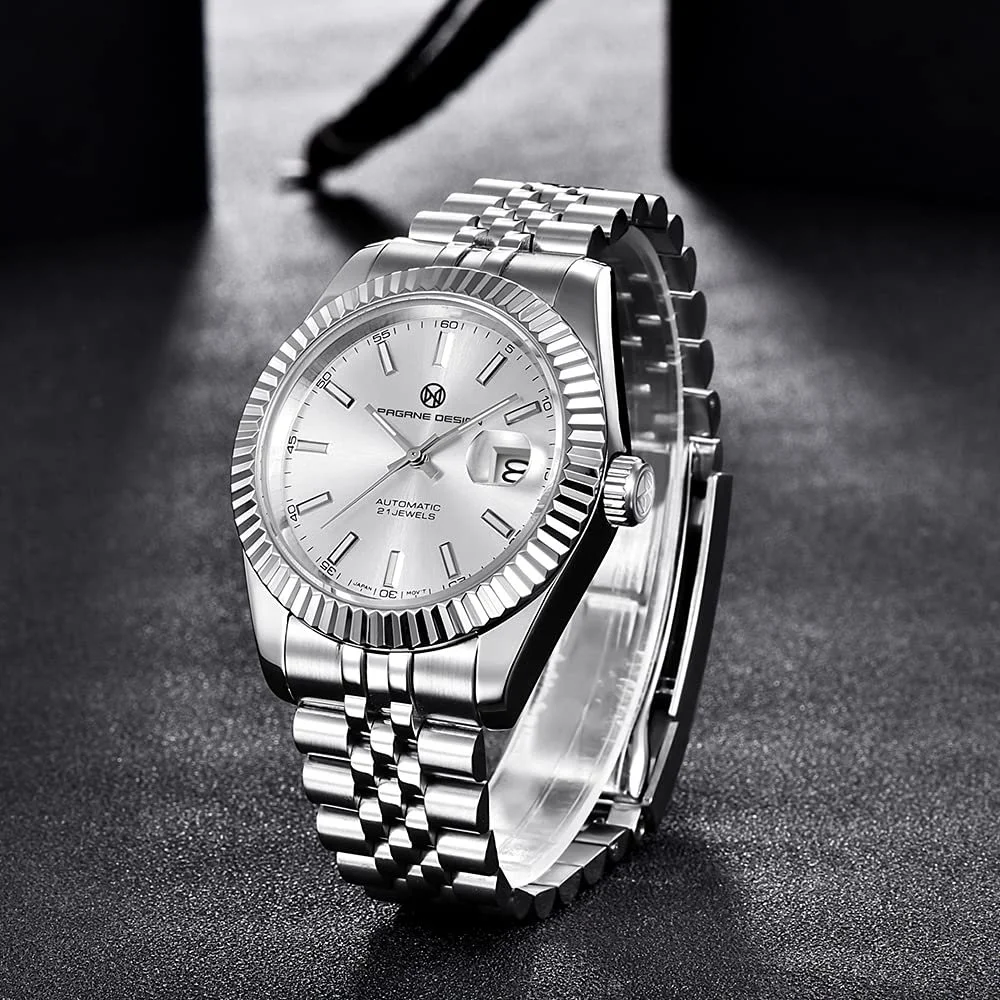 Механические автоматические часы PAGRNE DESIGN GMT, мужские, нержавеющая сталь, диаметр 40 мм, водонепроницаемость 100 м, аналоговый, дата, сапфировое стекло, керамический безель, фото №4