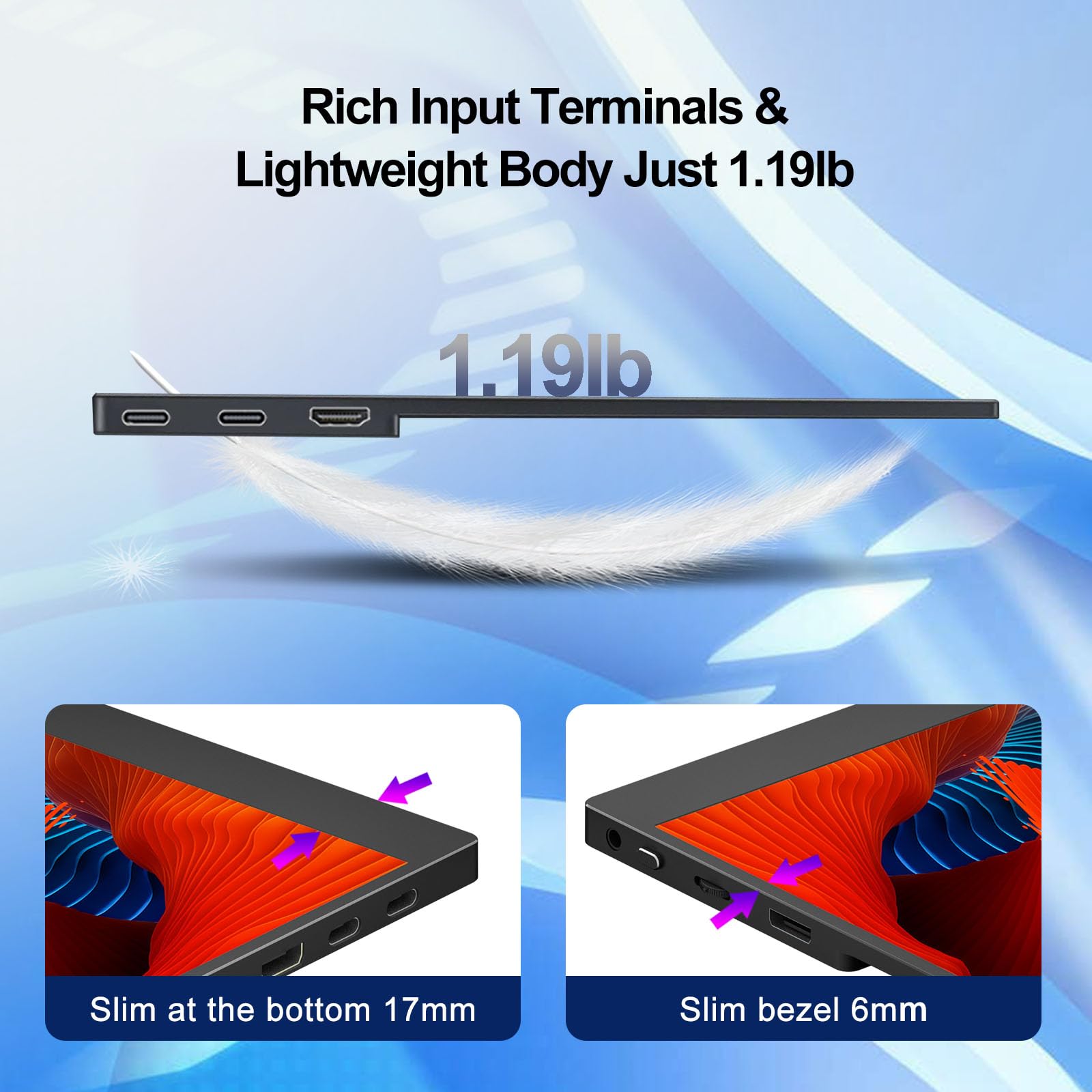 Монитор Kyyivwine Protable 16.1 Inch 1080P 144Hz USB-C & HDMI IPS 100% sRGB 1200:1 Speaker Ultra Thin, фото №6
