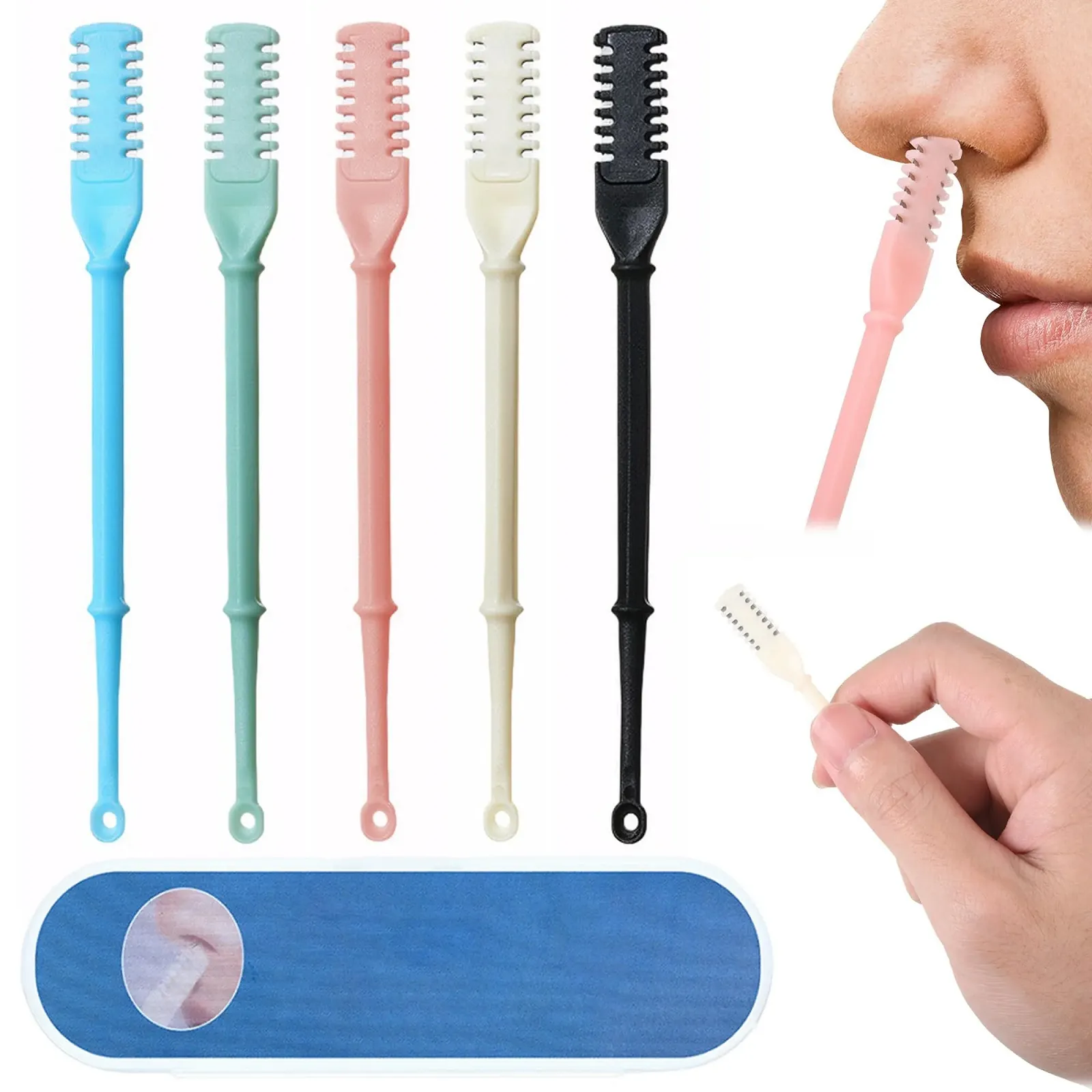 Тример для волосків носа Тример з подвійним лезом Ручний 360° обертовий з вушною паличкою (5 кольорів), фото №1