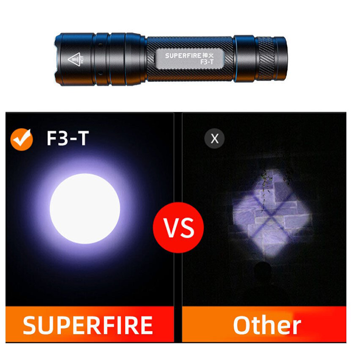 Фонарик ручний акумулятор F3-T SuperFire 600 Lumen IP44, фото №7 Фонарик ручний акумулятор F3-T SuperFire 600 Lumen IP44, фото №7
