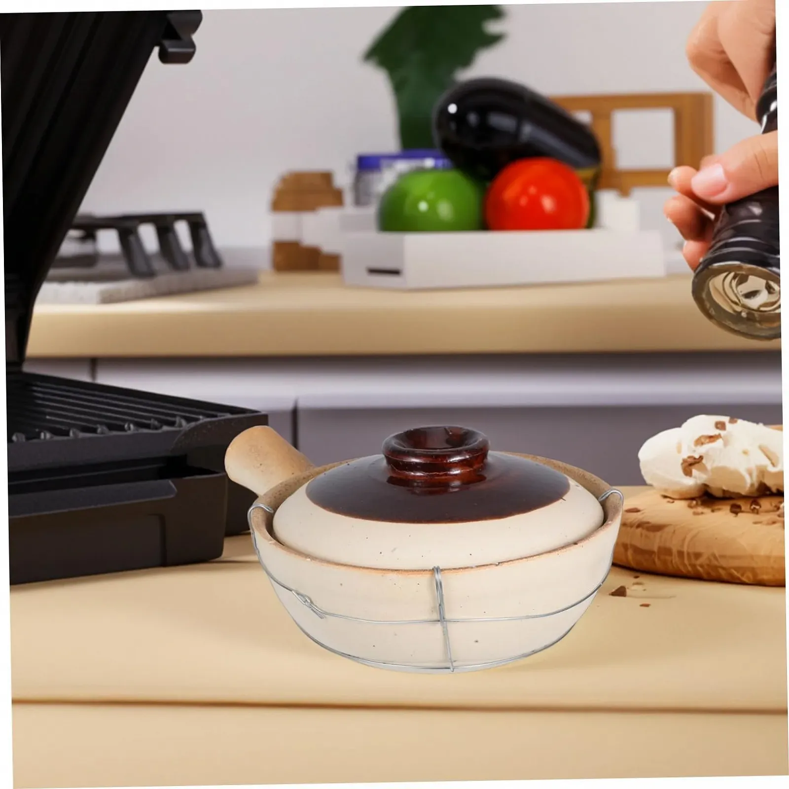 Кастрюля из керамической глины из белой глины с одной ручкой термостойкая белая, фото №6