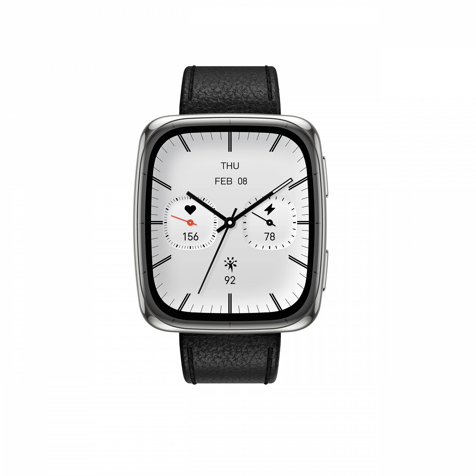 Смарт-годинник Amazfit Active 2, AMOLED-дисплей 1,75 дюйма, автономні карти з GPS, батарея на 10 днів, 160+ спортивних режимів, водонепроникний, монітор серцевого ритму та сну, чорний шкіряний ремінець, фото №2
