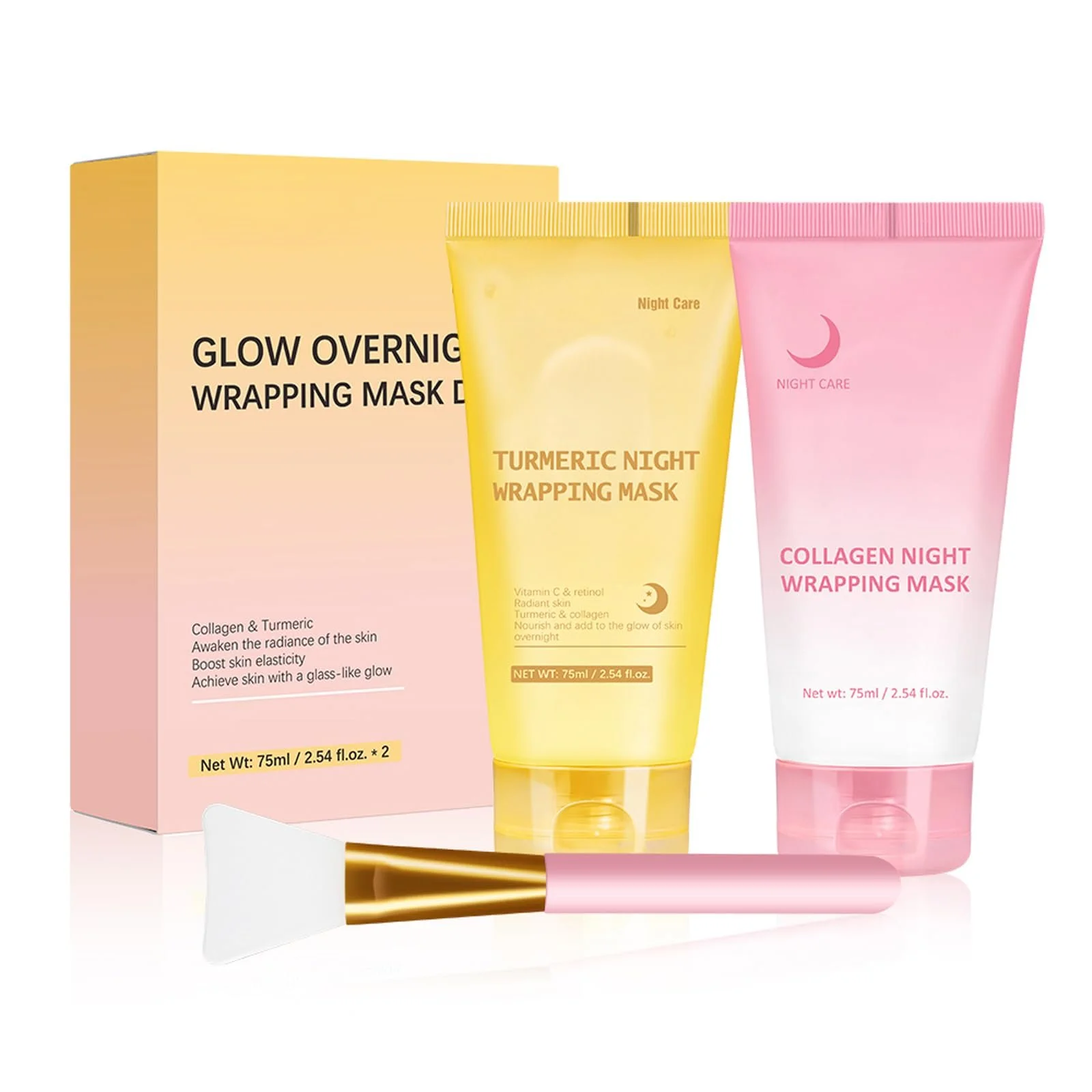 Маска для обличчя Нічна з ефектом сяйва та набір пензлів, фото №1