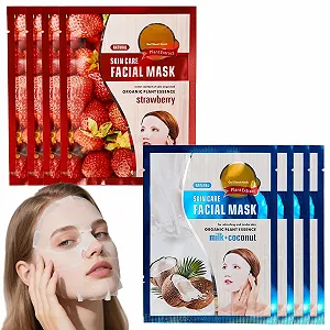 Тканевая маска Soleneva 8 штук 2 вида Листовая маска Клубника, Кокос - Фото 1