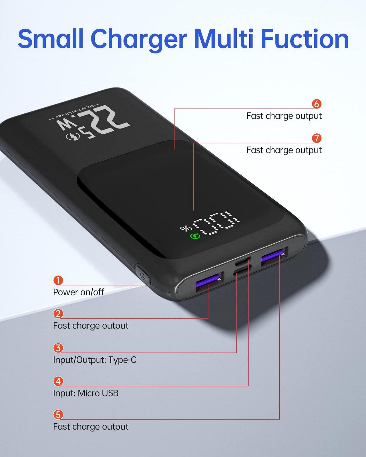 Портативное зарядное устройство JONKUU 22.5 Вт PD QC 4.0 3 Outputs 2 Inputs 10000 мАч - 20000 мАч Black, фото №6 Портативное зарядное устройство JONKUU 22.5 Вт PD QC 4.0 3 Outputs 2 Inputs 10000 мАч - 20000 мАч Black, фото №6