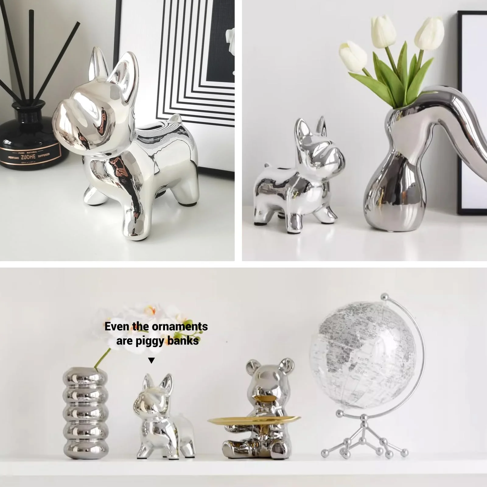 Скарбничка дитяча керамічна Милий собака 15 x 16 x 10 см 300 г Silver, фото №4