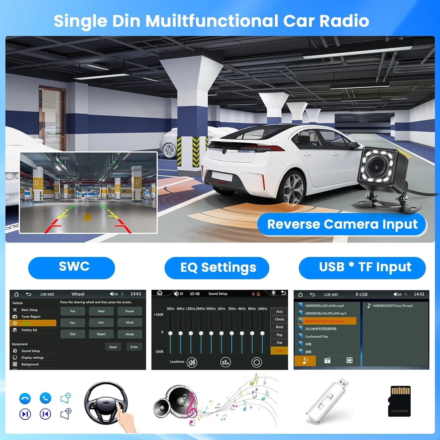 Автомагнітола Hikity / 7" / Сенсорна / Apple CarPlay / Android Auto / Bluetooth / USB / AUX / 1DIN, фото №6 Автомагнітола Hikity / 7" / Сенсорна / Apple CarPlay / Android Auto / Bluetooth / USB / AUX / 1DIN, фото №6