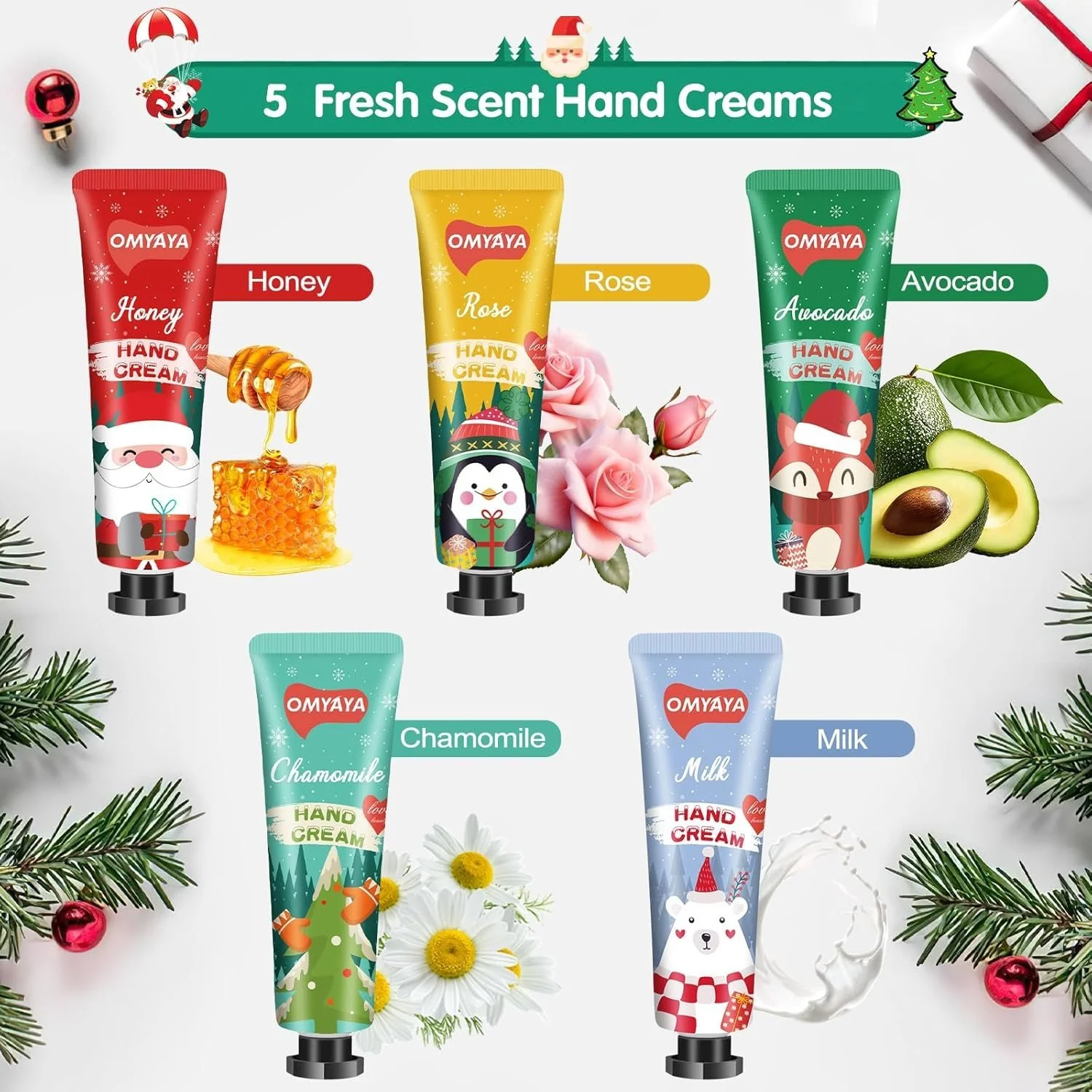 Крем для рук Набор из 6 мини кремов для путешествий Авокадо, Черника, Роза, Молоко, Мед, фото №2