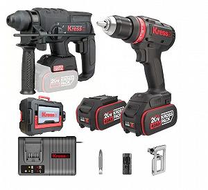 Комплект дриль-шуруповерт акумуляторний KRESS KUA72.1 / Безщітковий / 65 Нм / 2000 об/хв / 13 мм патрон + перфоратор Kress акумуляторний KUC60.91 / 20В / 2.0 Дж / Чорний - Фото 1