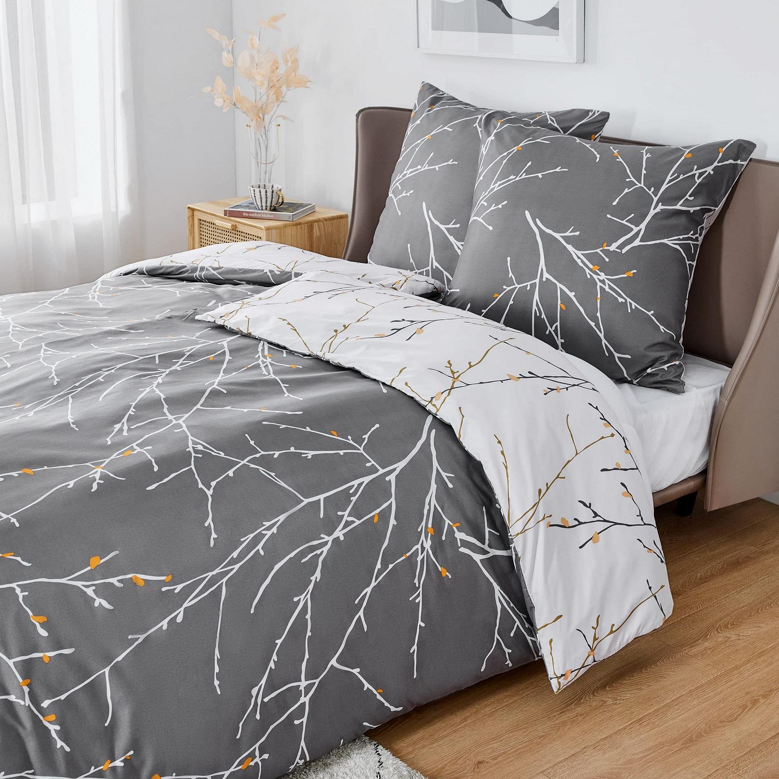 Постільна білизна BEDSURE 135 x 200 см, 4 предмети, сірий візерунок "Гілки", з блискавкою, фото №4