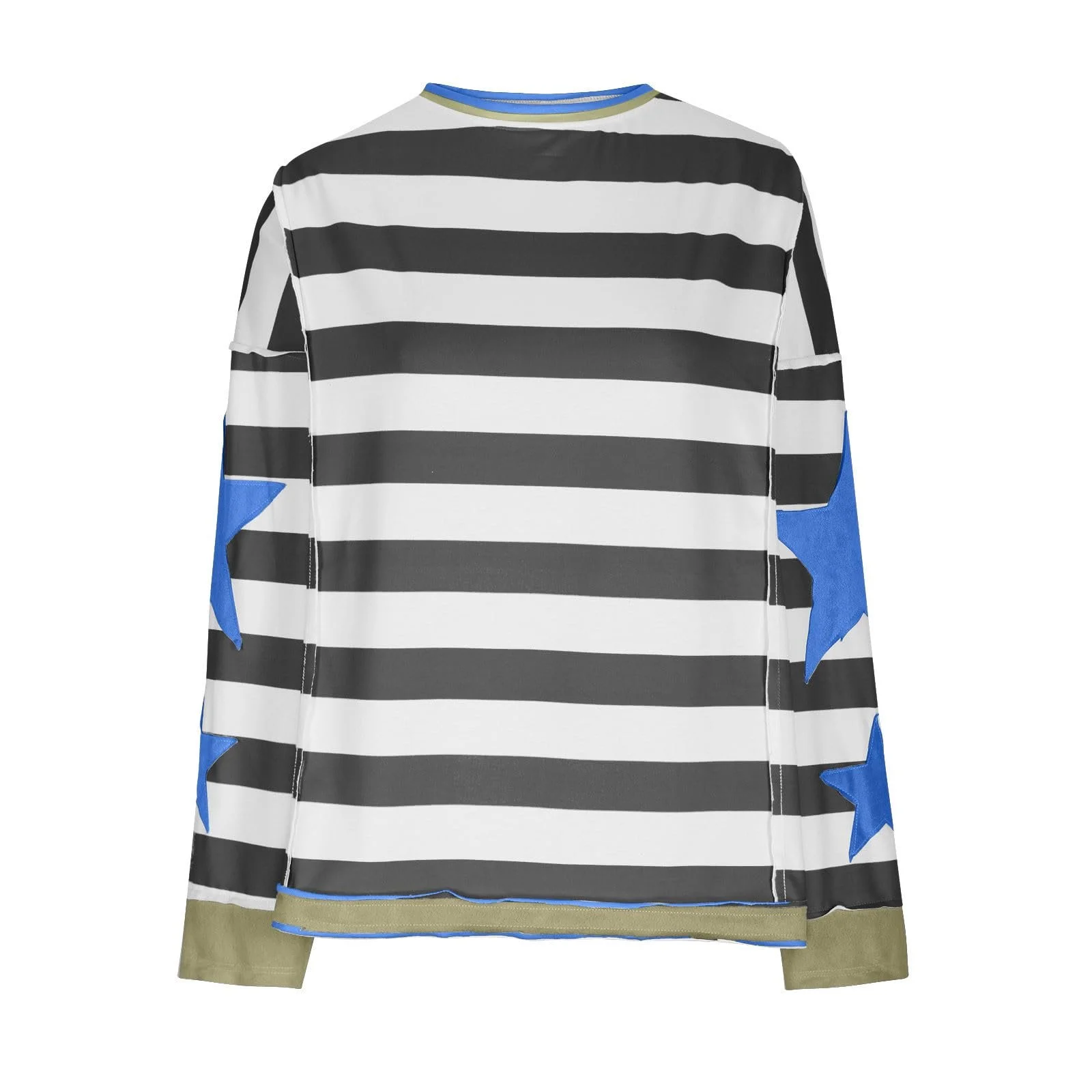 Женская Толстовка в полоску с длинными рукавами и узором звезд, цветная футболка, рубашка с круглым вырезом и длинными рукавами, мешковатые топы, базовая блузка для девочек-подростков, повседневная уличная одежда, фото №2