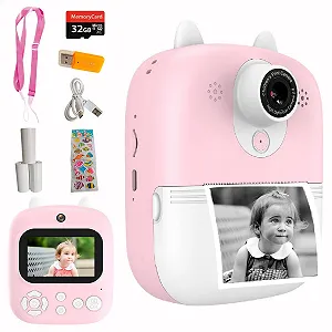 Детский цифровой фотоаппарат с мгновенной печатью Lacosvi 12MP 1080 HD Videos IPS 2.4" SD 32GB Pink - Фото 1