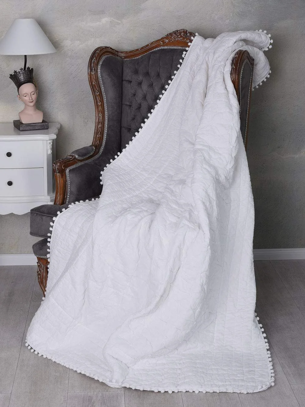 Покрывало Кантри Хаус Плед "Villa Blanc" 140 x 200 см, Белый Винтажный Хлопковый Плед для Дивана в стиле Кантри Kdm011 Palazzo Exclusive, фото №3 Покрывало Кантри Хаус Плед "Villa Blanc" 140 x 200 см, Белый Винтажный Хлопковый Плед для Дивана в стиле Кантри Kdm011 Palazzo Exclusive, фото №3