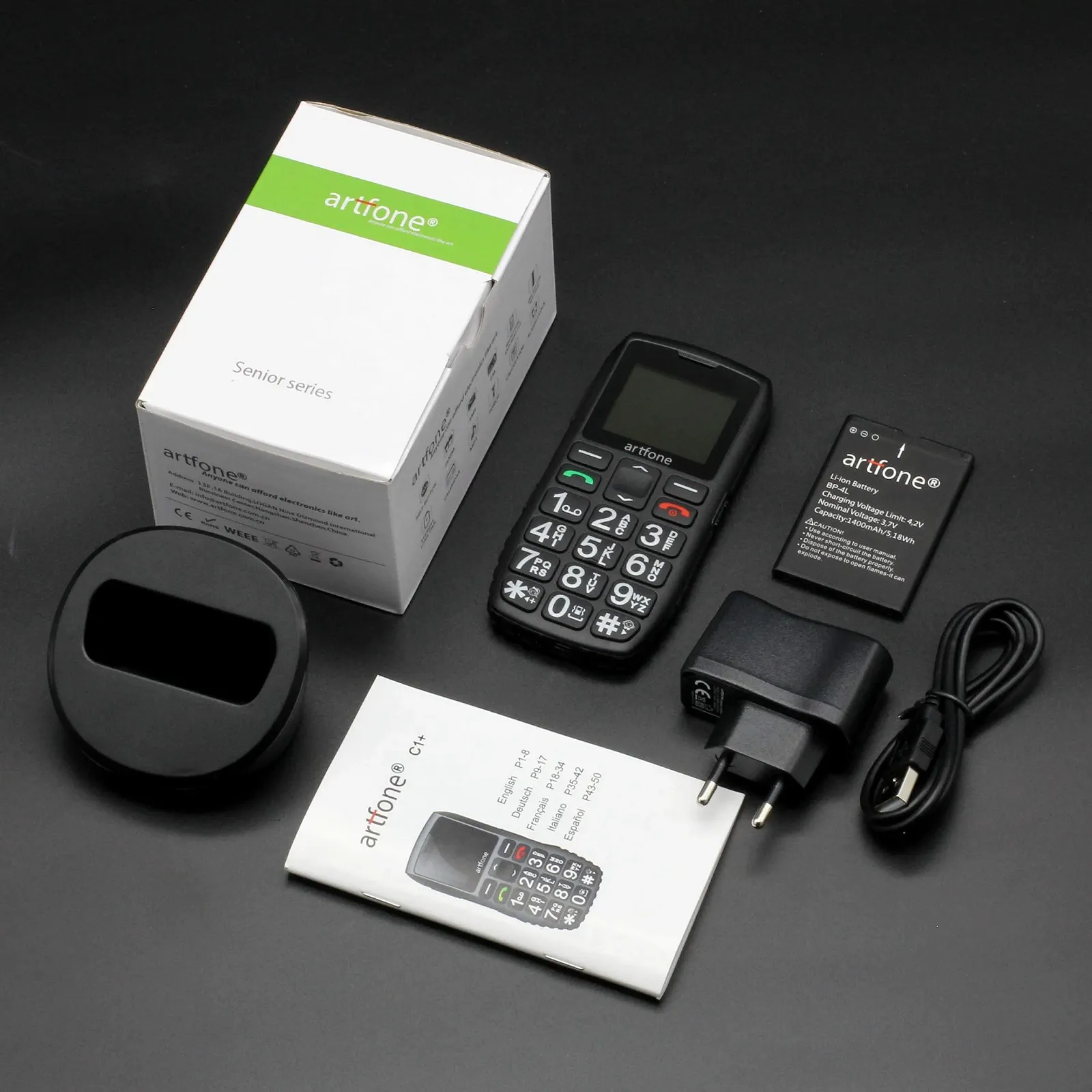 Телефон artfone C1+ для пожилых людей, Dual SIM, кнопка экстренного вызова, крупные кнопки, аккумулятор 1400 mAh, большое время ожидания, 1.77-дюймовый цветной дисплей, фото №7