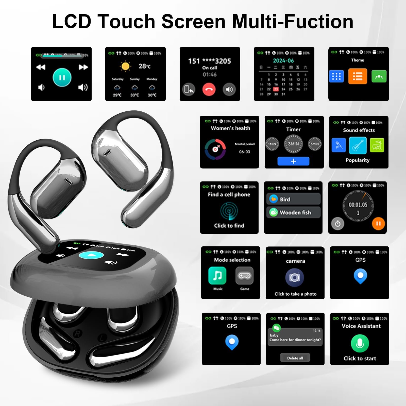 Наушники-переводчики AI, с сенсорным ЖК-экраном, фото №2