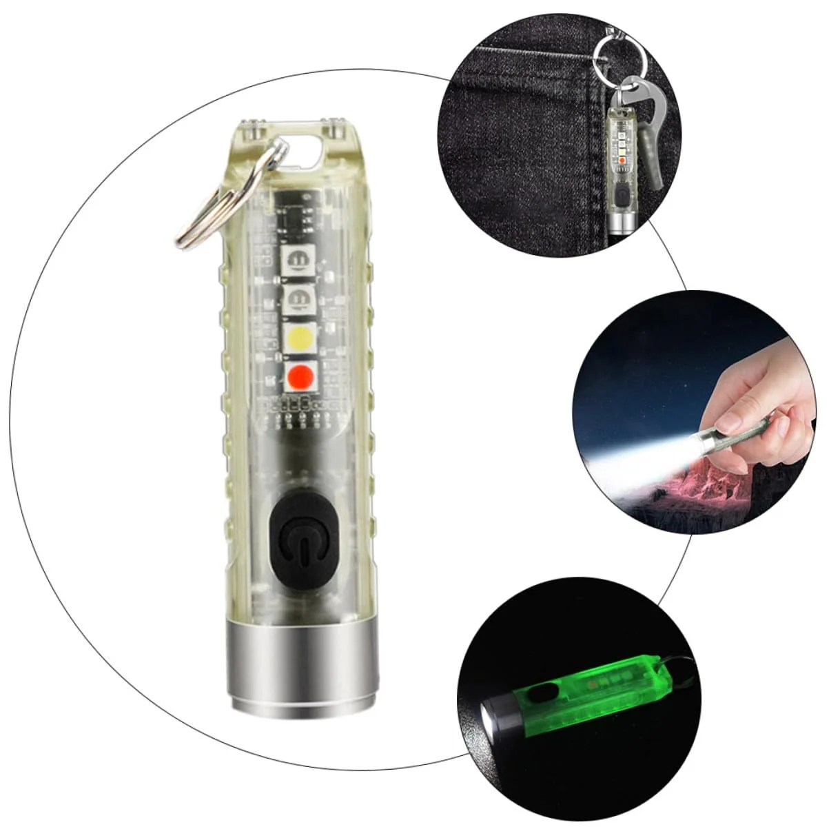 LED Ліхтарик-брелок USB акумуляторний Міні з сильним світлом Портативний ліхтарик для вулиці Люмінесцентний дизайн Міцний матеріал для кемпінгу та надзвичайних ситуацій, фото №6