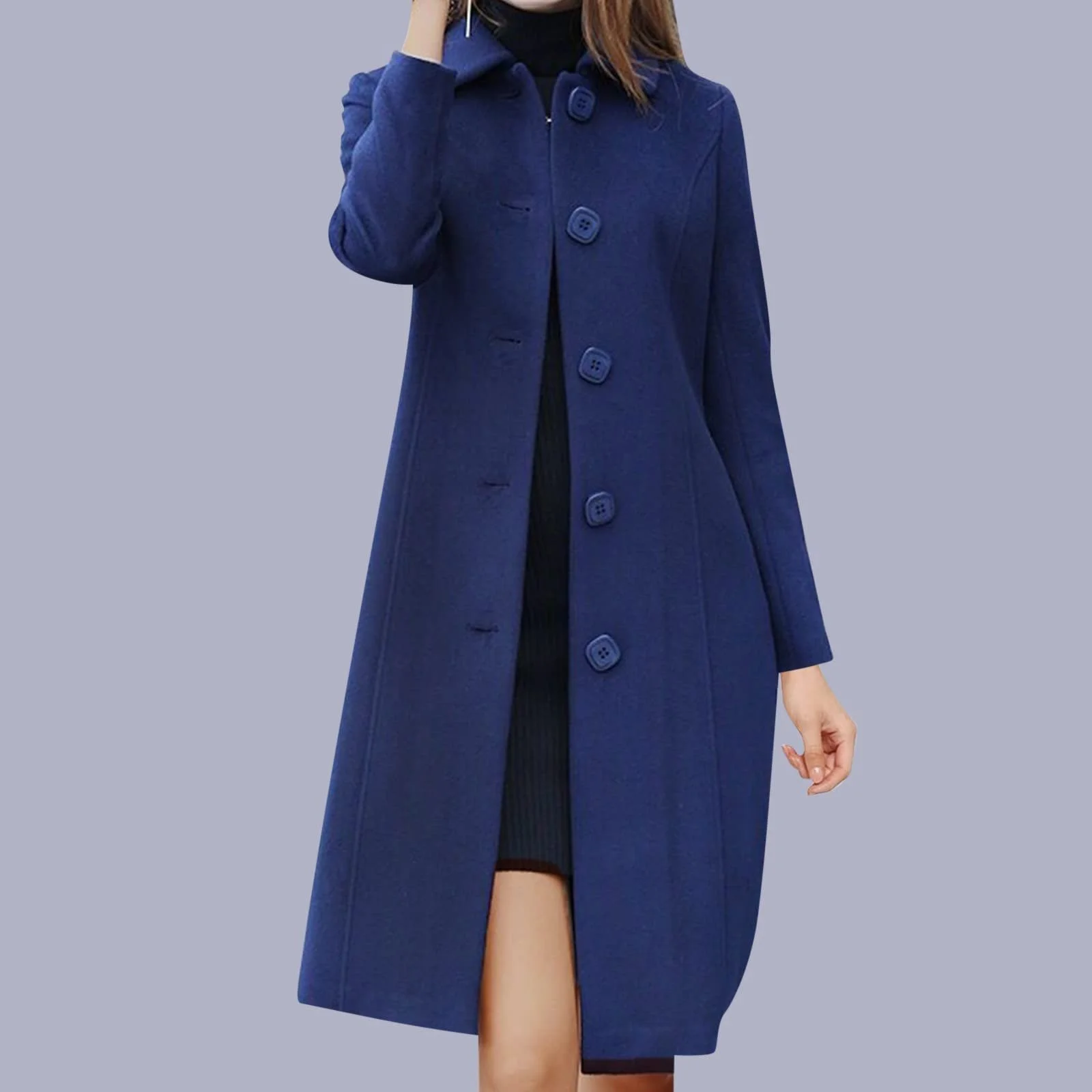 Пальто Женское Зимнее Длинное Элегантное Шерстяное Ретро Казуальное Теплое Двухбортное, фото №2 Пальто Женское Зимнее Длинное Элегантное Шерстяное Ретро Казуальное Теплое Двухбортное, фото №2