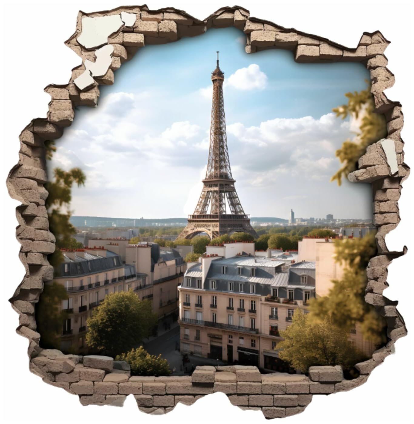 Наклейка на стіну Samunshi Wall Hole Eiffel Tower Отвір у стіні Ейфелева вежа 70 x 70 см Кольорова, фото №1