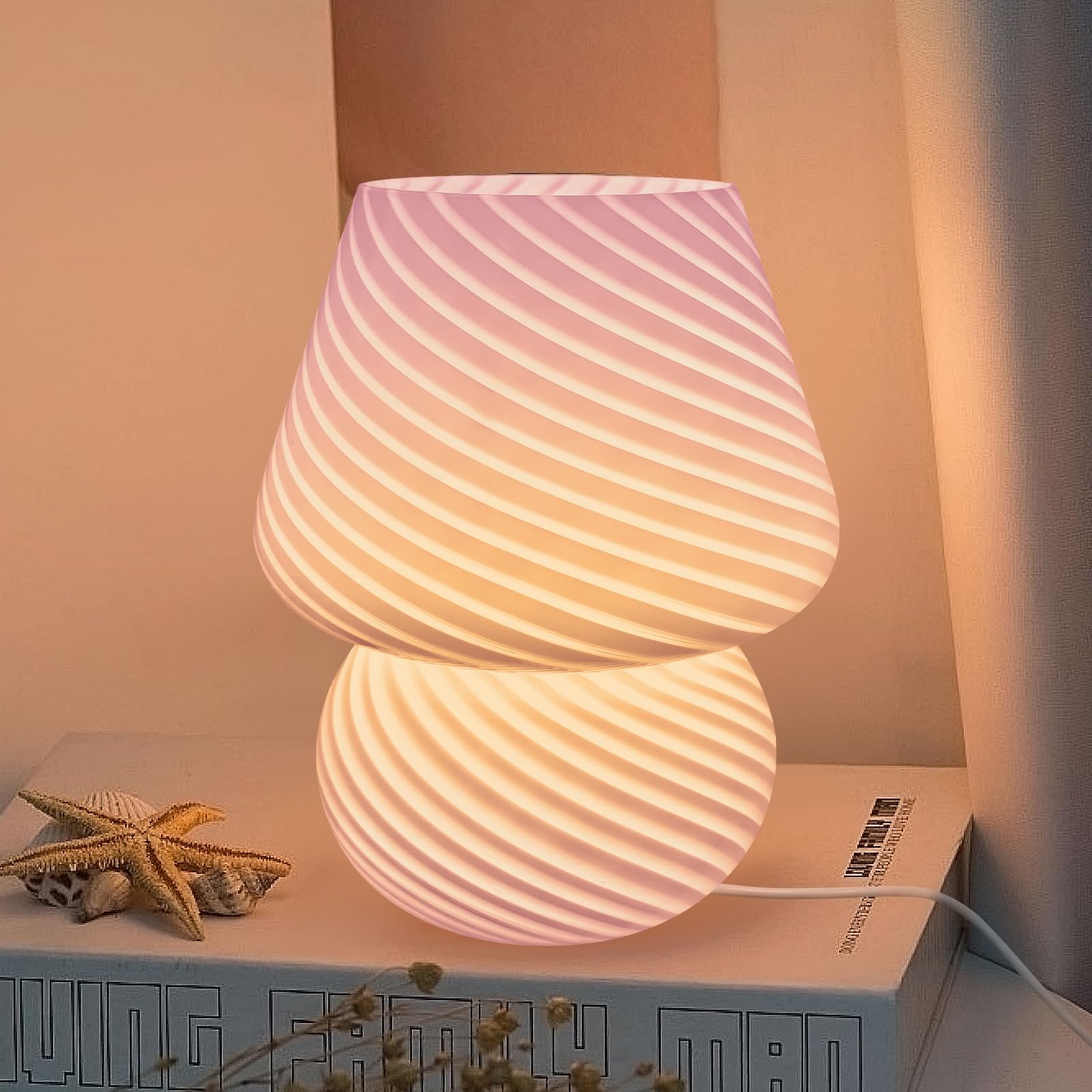 Настільна лампа Mushroom Lamp Glass Dimmable Remote Control Рожева, фото №1