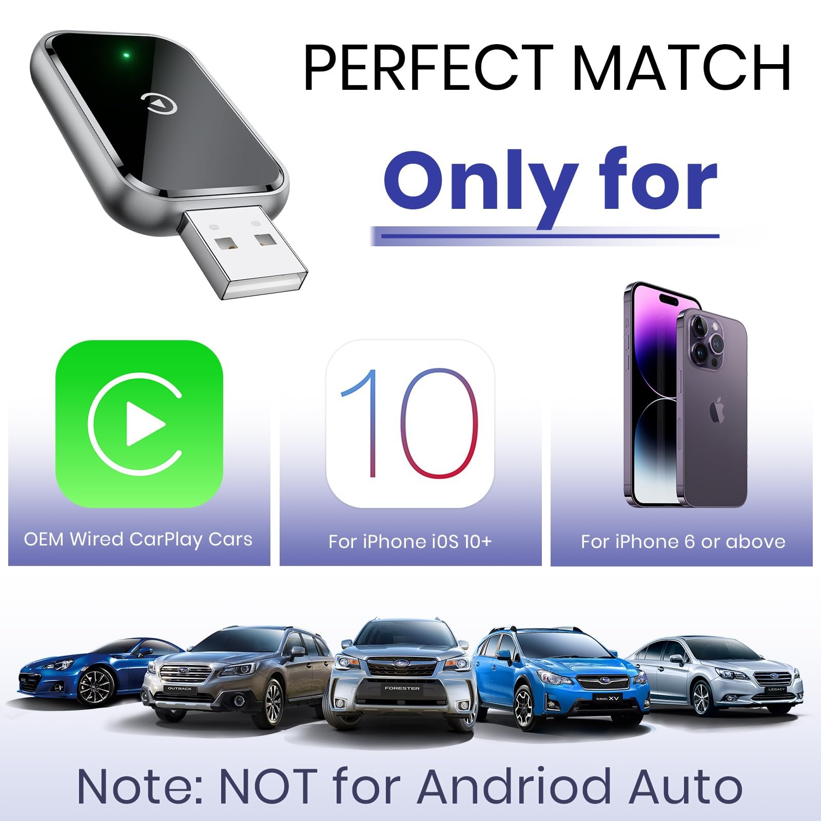 Адаптер Wireless CarPlay AIZEO, быстрое обновление с проводного на беспроводное, Plug and Play, Mini & Stable, совместим с iPhone iOS 10+ и автомобилями с проводным CarPlay, черный, фото №8