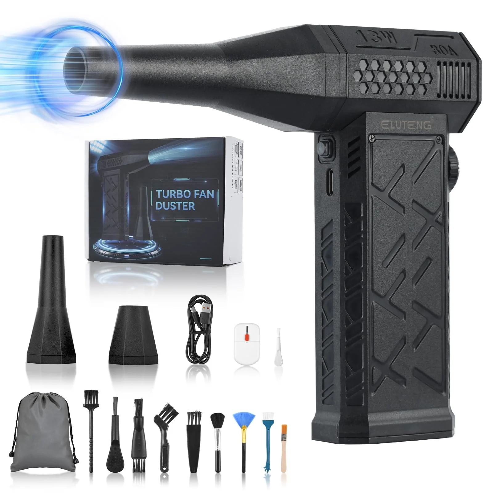 Електричний очищувач стисненим повітрям ELUTENG Плавне регулювання швидкості 130 000 RPM 8000 mAh, фото №8 Електричний очищувач стисненим повітрям ELUTENG Плавне регулювання швидкості 130 000 RPM 8000 mAh, фото №8