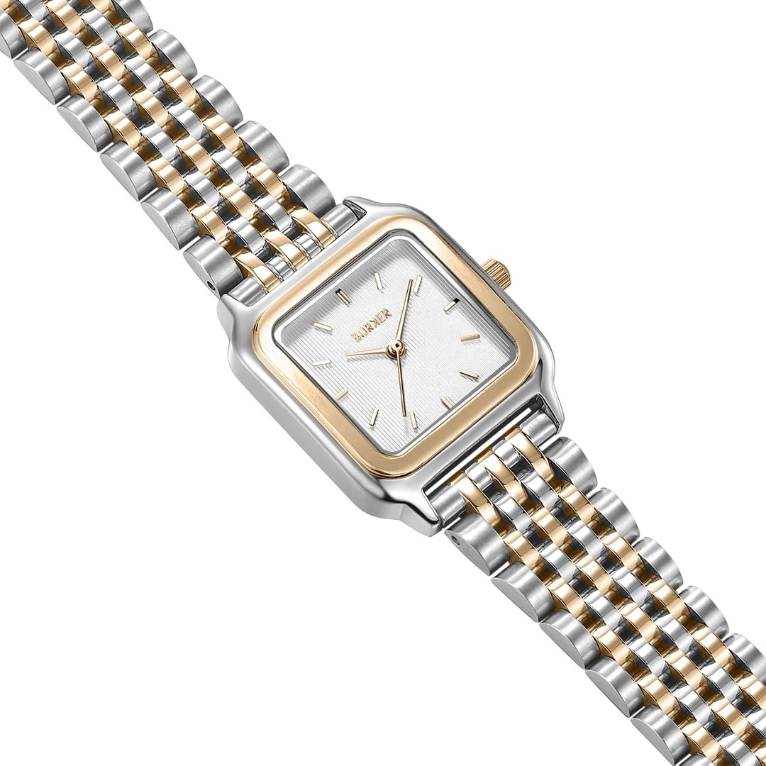 Часы BURKER Macy Женские Квадратные Часы Женский Браслет из звеньев Нержавеющая сталь Аналоговый Кварцевый 3 ATM Водонепроницаемые Золотой Серебряный, фото №2