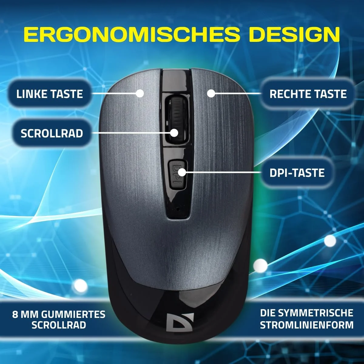 Мышь беспроводная Defender Wave - 2.4 GHz, 1600 DPI, оптический сенсор, 50 г, PTFE ножки, серый, фото №3