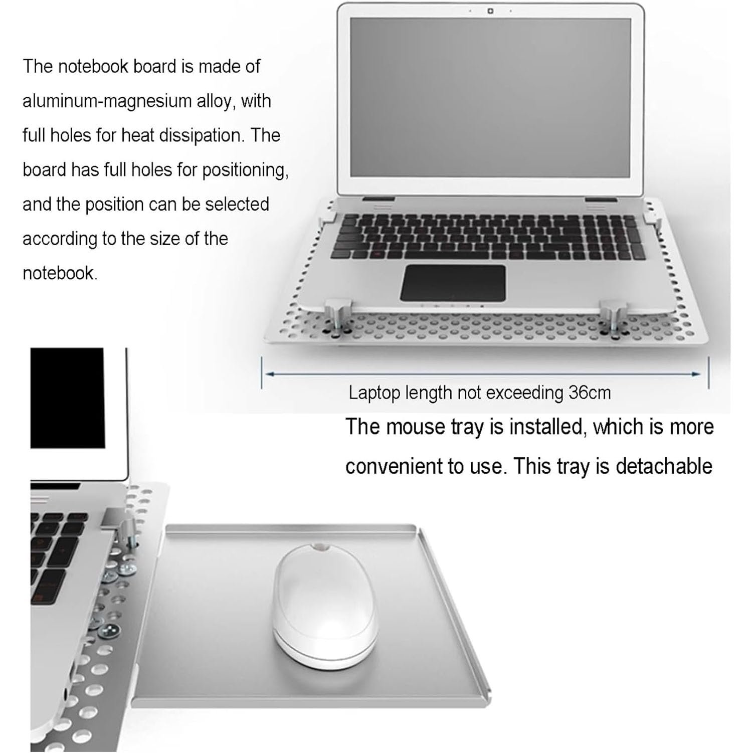 Регульована підставка для ноутбука з підставкою для миші, повністю рухома конструкція шарніра для оптимального перегляду, фото №3