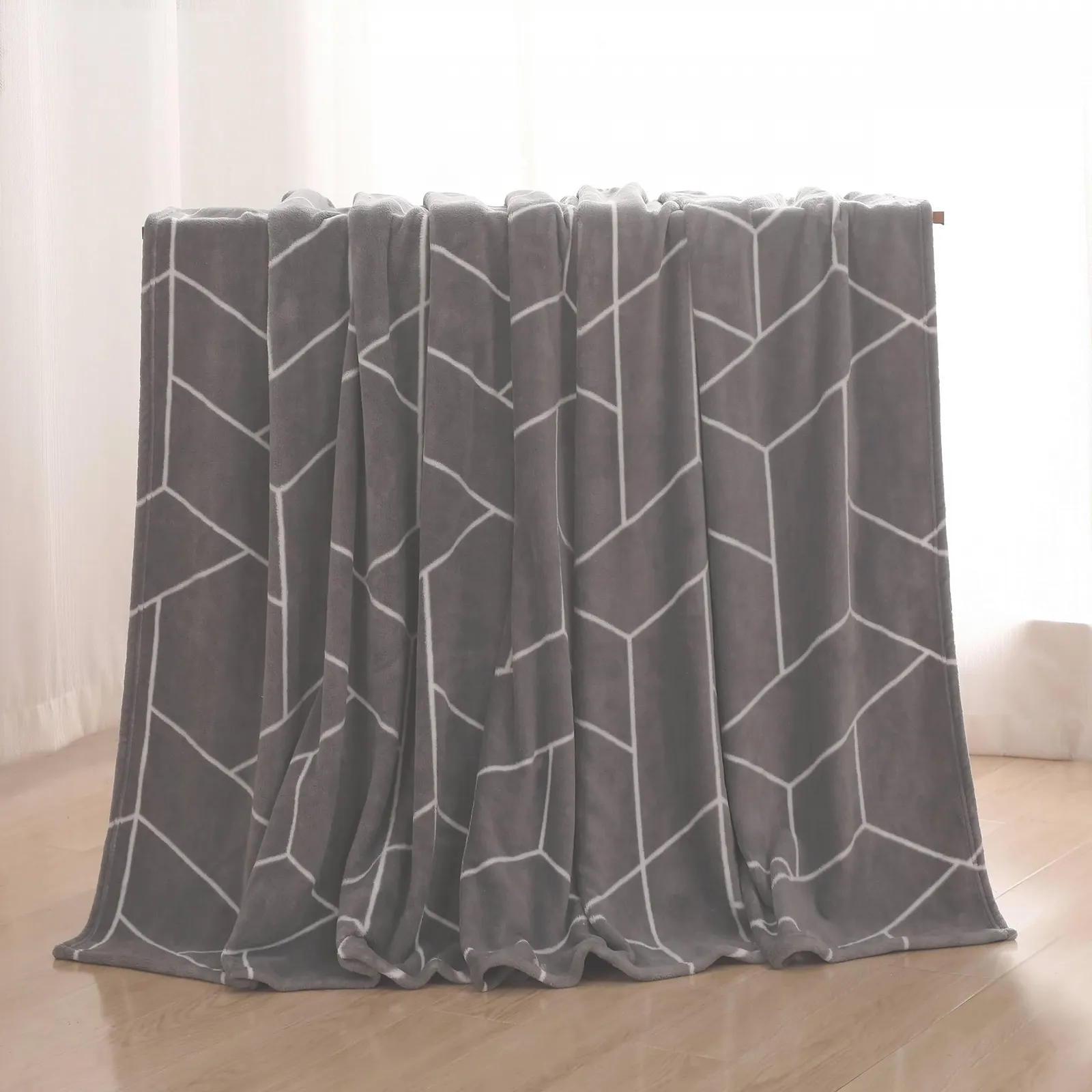 Покрывало-одеяло one-home Геометрический Серый Пушистый Теплый Мягкий Флисовый 220 x 240 см, фото №6