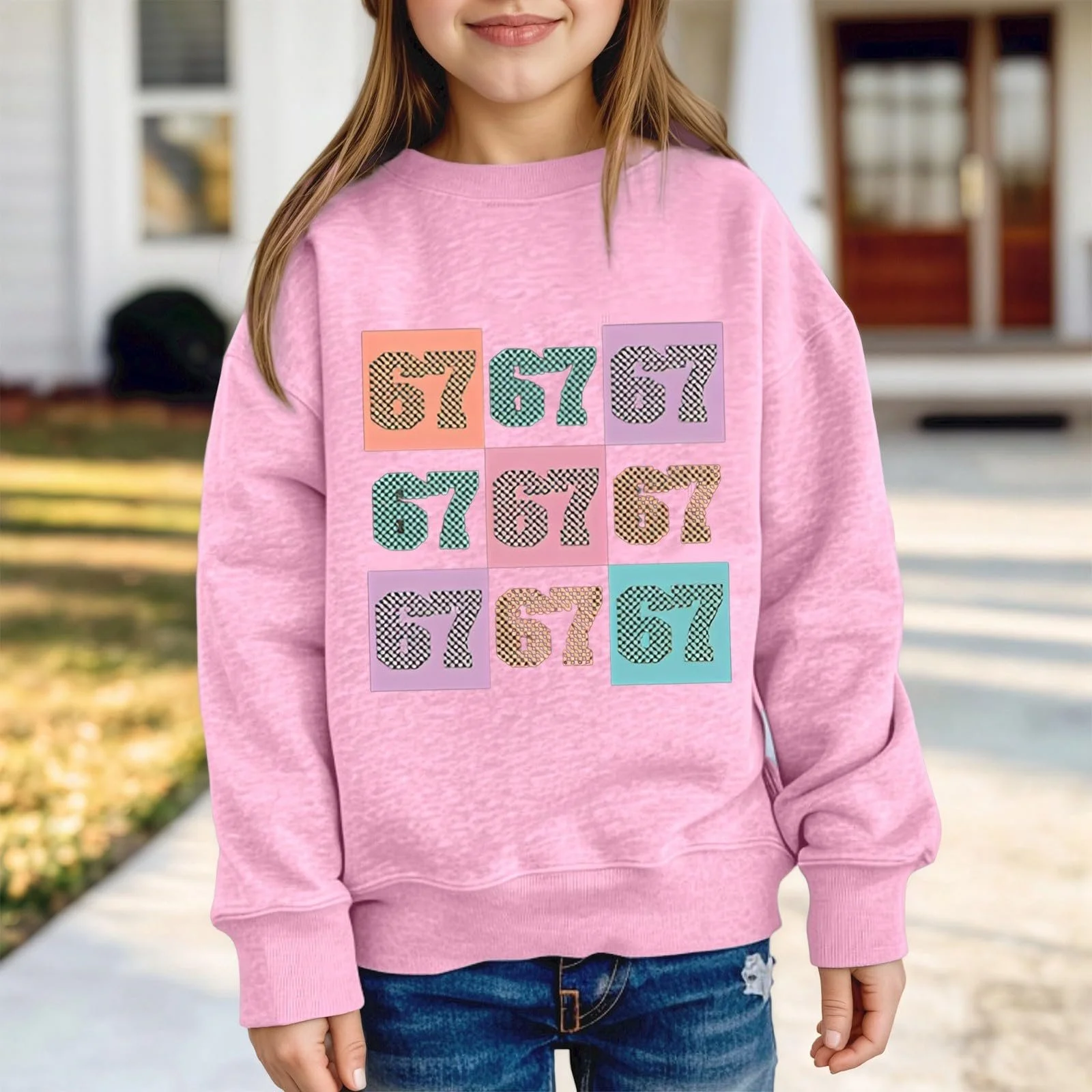 Дівчачий світшот з принтом, довгими рукавами та круглим вирізом, фото №3