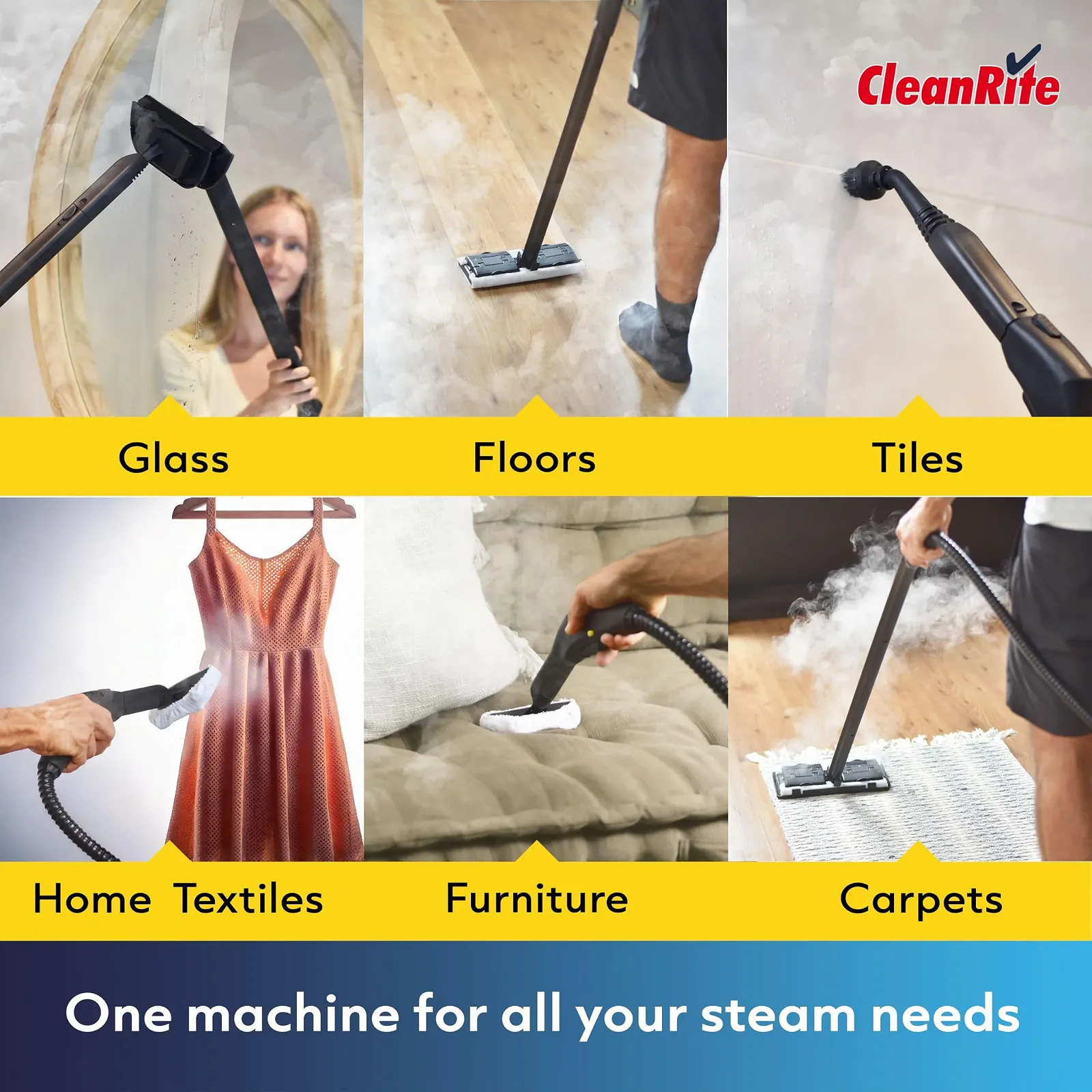 Пароочисник багатофункціональний CleanRite 7 насадок 13 аксесуарів 30 x 15 x 25 см Білий, фото №3