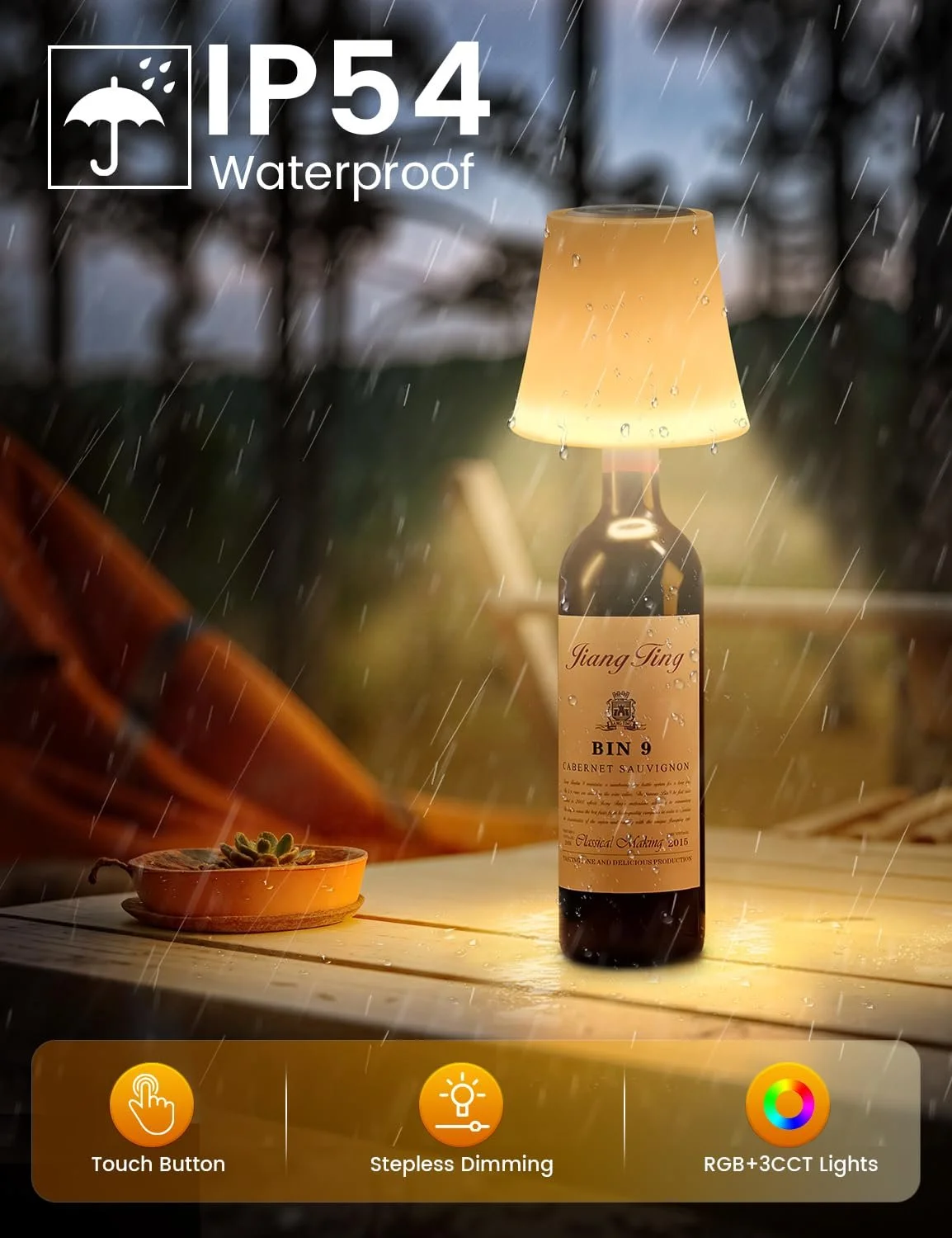 Настільні лампи-насадки на пляшку Набір із 2 шт LED Бездротові IP54 Акумуляторні 3 режими RGB Димовані, фото №5