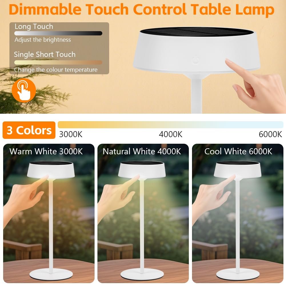 Настільна лампа HOTUT LED акумуляторна сонячна 4000 mAh IP65 3 режими Black/White, фото №2